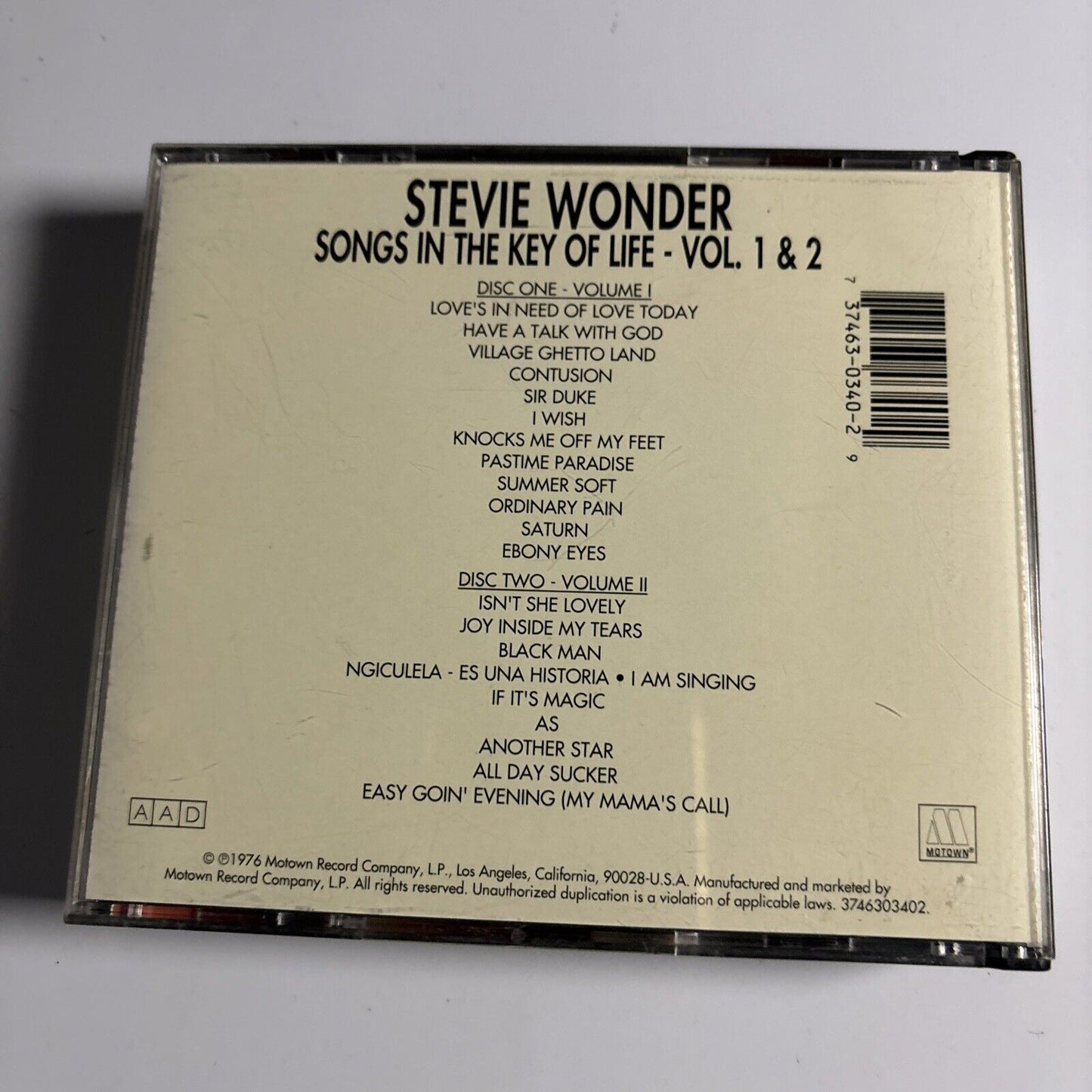 Stevie Wonder - Songs In The Key Of Life (CD, 1976, 2-Disc) Motown CDP 7 46551 3