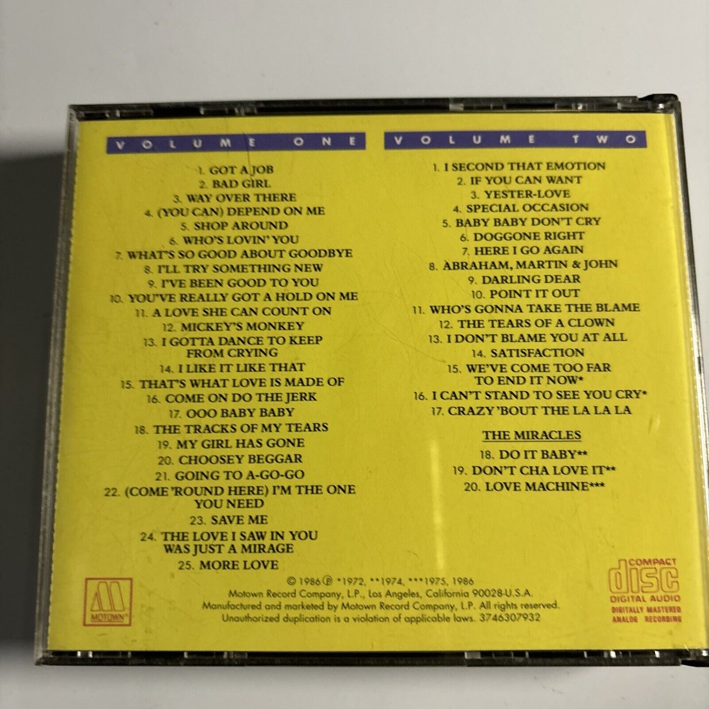 Smokey Robinson & The Miracles - Anthology (CD, 1986) Motown 3746307932