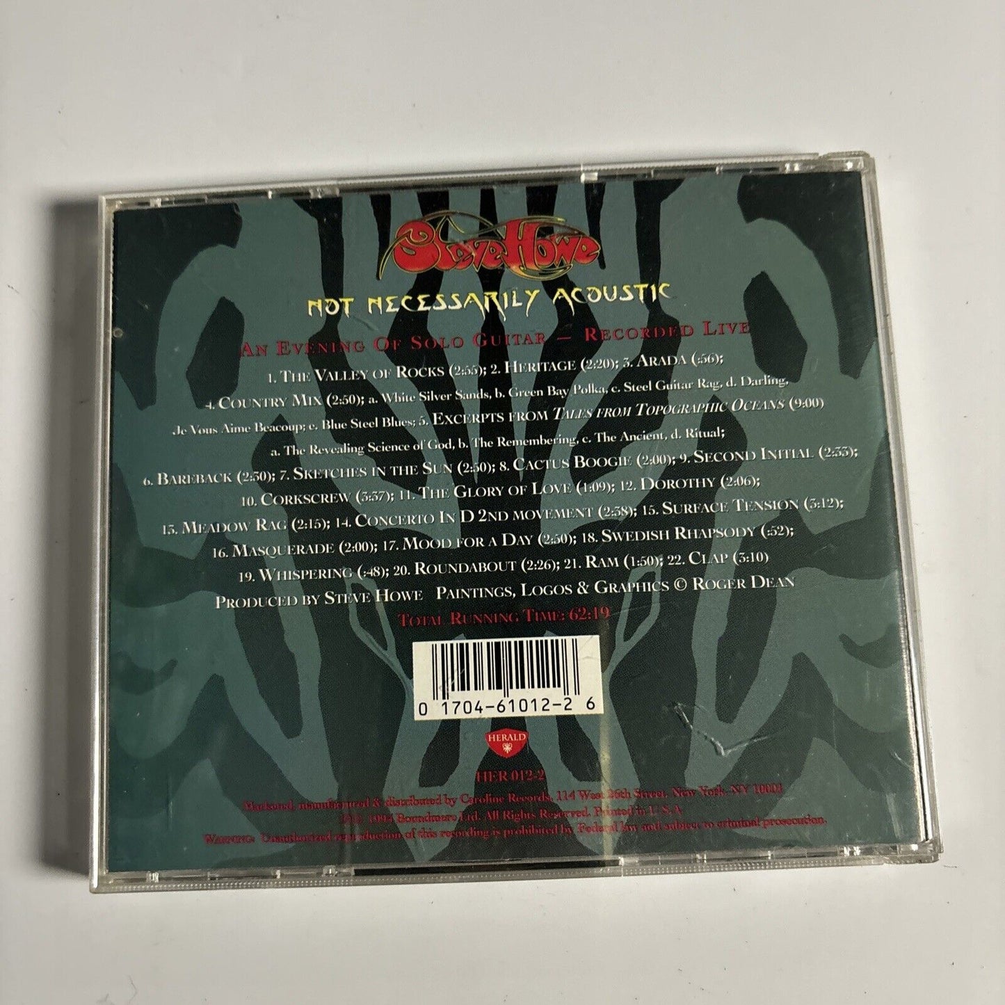 Steve Howe - Not Necessarily Acoustic (CD, 1995) Rock HER 012-2