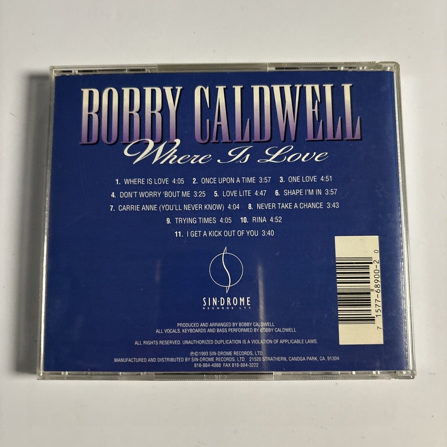 Bobby Caldwell - Where Is Love (CD, 1993) Sin-Drome Records SD 8900