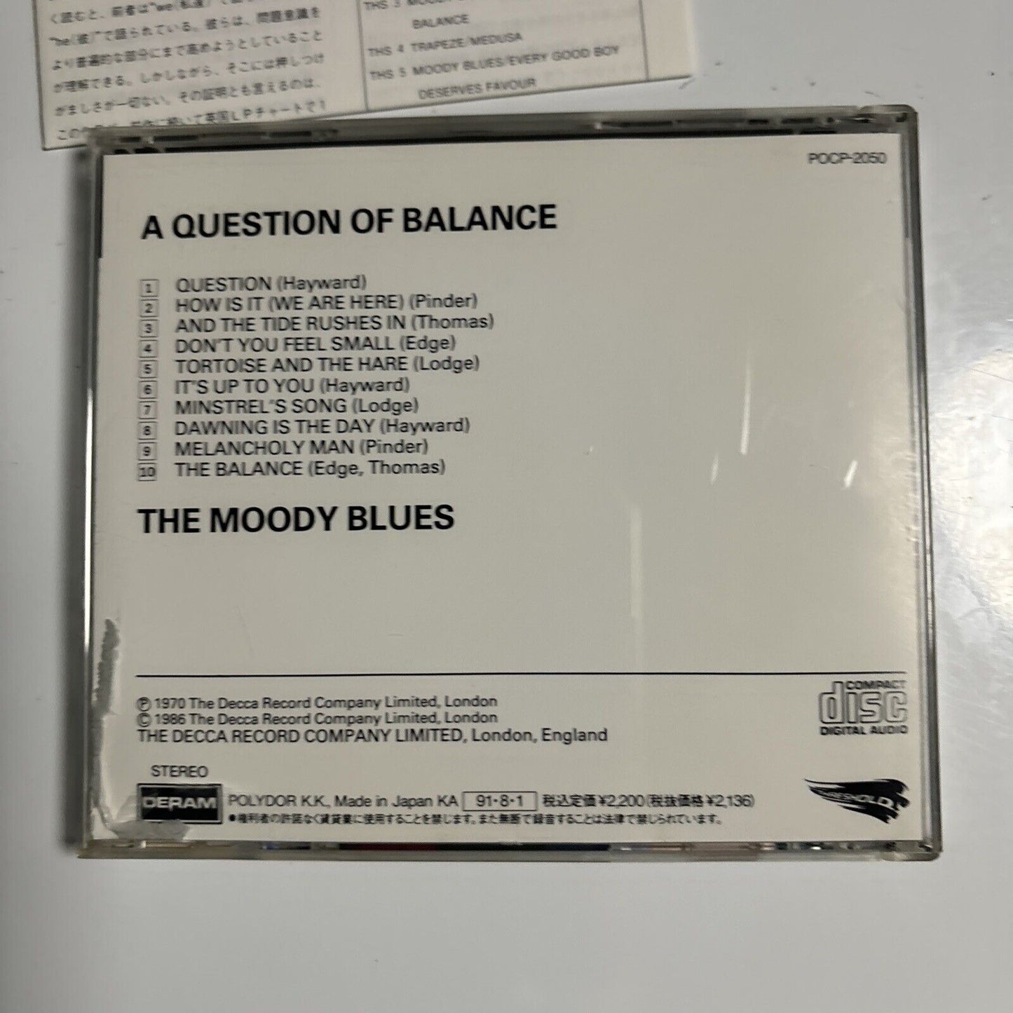 The Moody Blues - A Question Of Balance (CD, 1991) Japan pocp-2050
