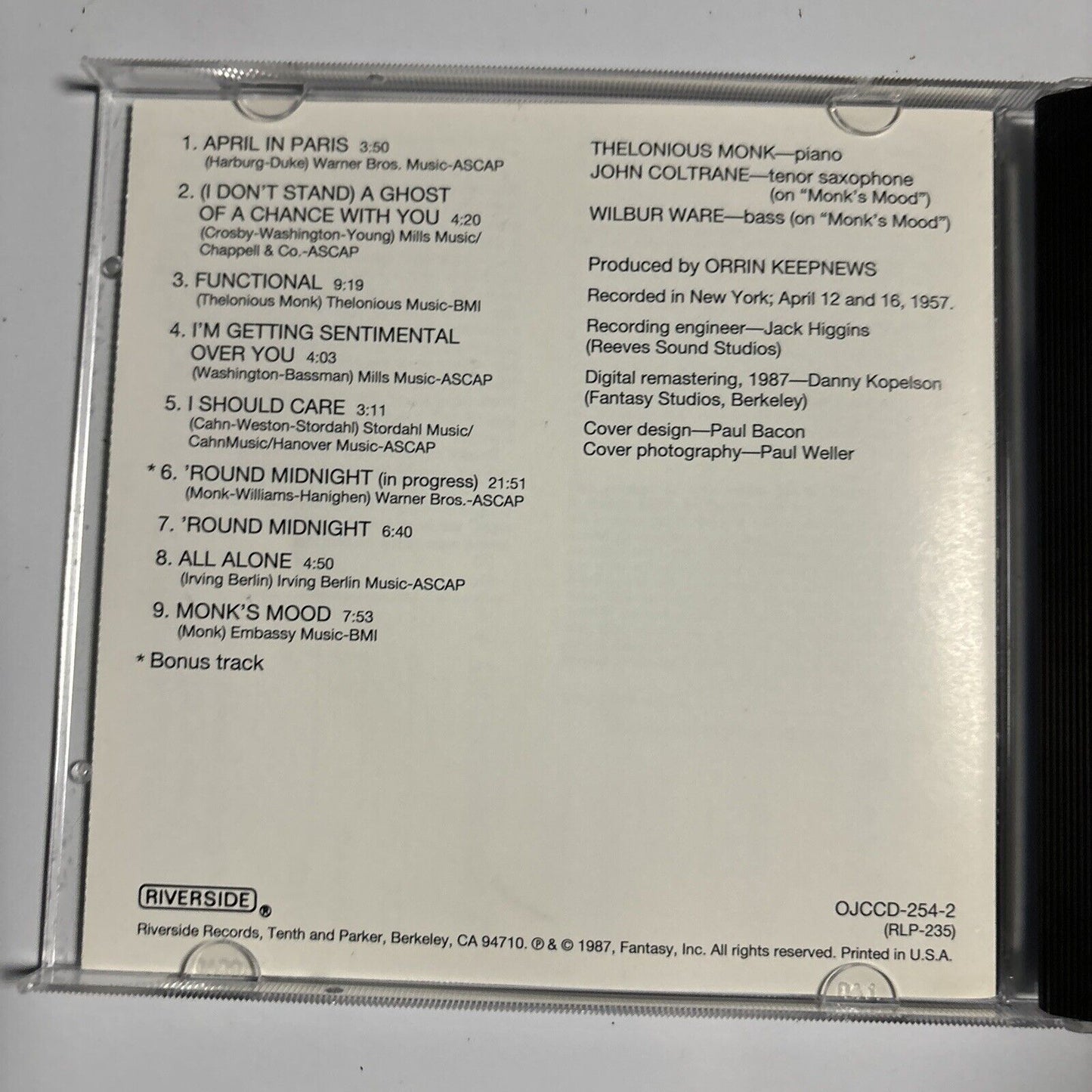 Thelonious Monk - Thelonious Himself (CD, 1957) Jazz OJCCD-254-2