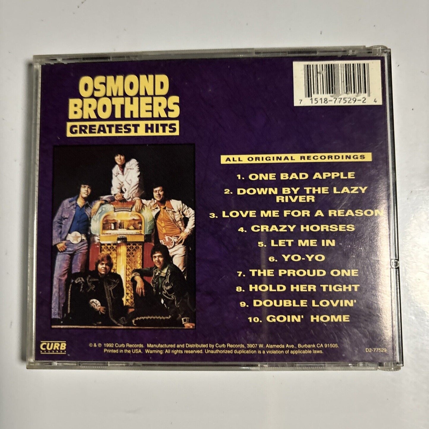 Osmond Brothers - Greatest Hits (CD, 1992) Curb Records D2-77529