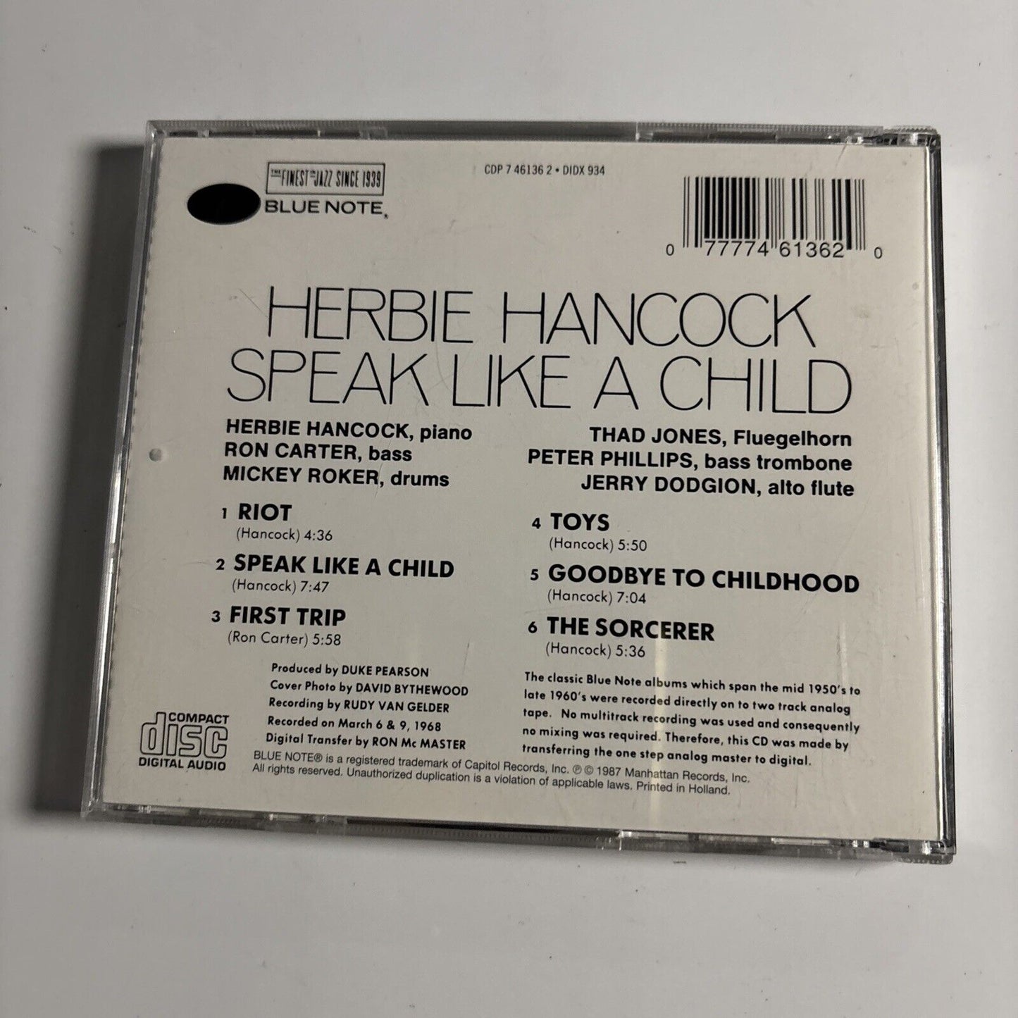 Herbie Hancock – Speak Like A Child (CD, 1968)  CDP 7 46136 2