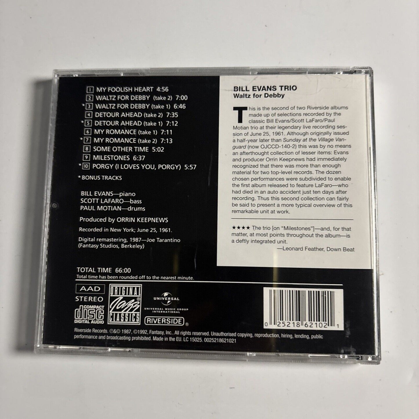 Bill Evans Trio – Waltz For Debby (CD, 2006)