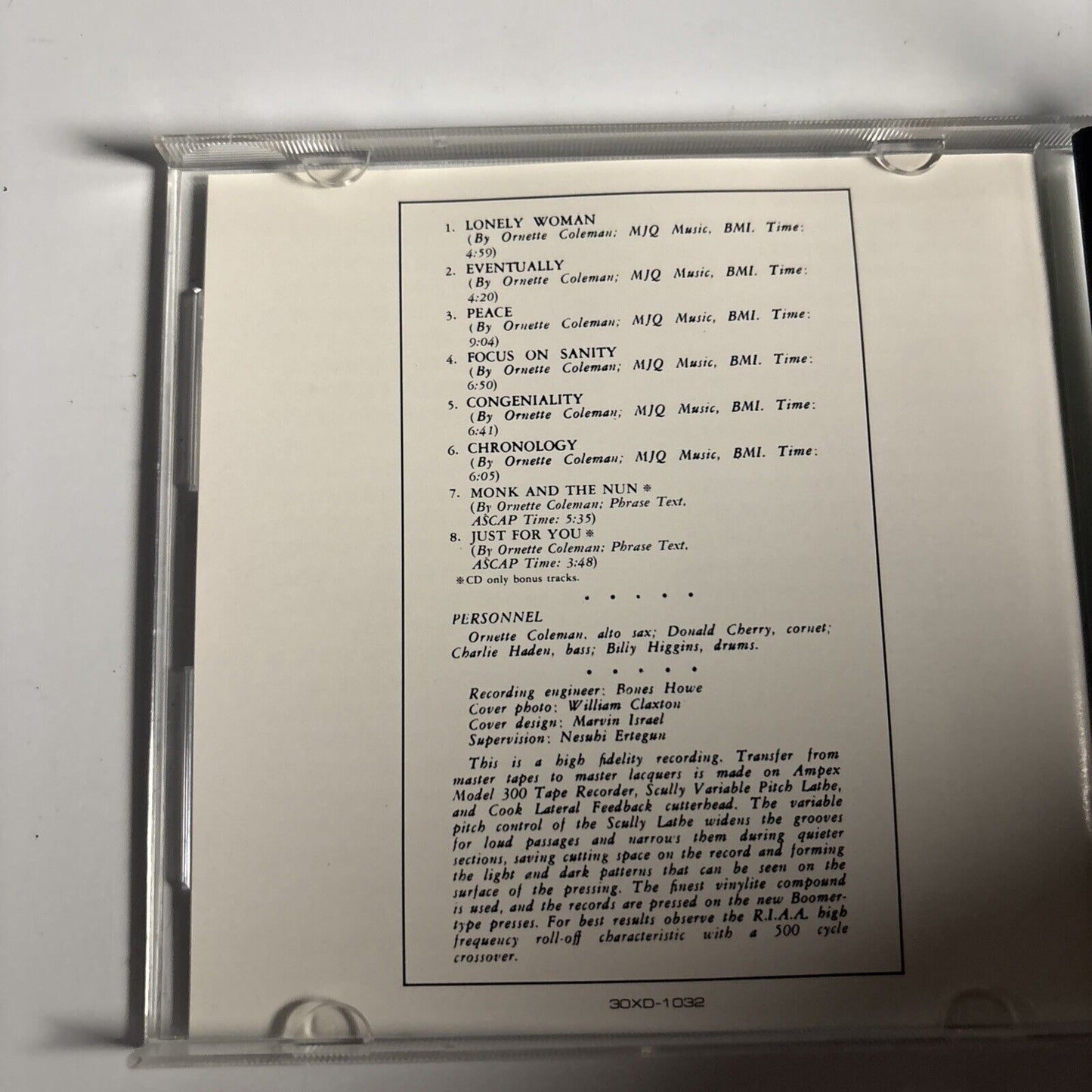 Ornette Coleman – The Shape Of Jazz To Come (CD, 1988) Japan 30xd-1032