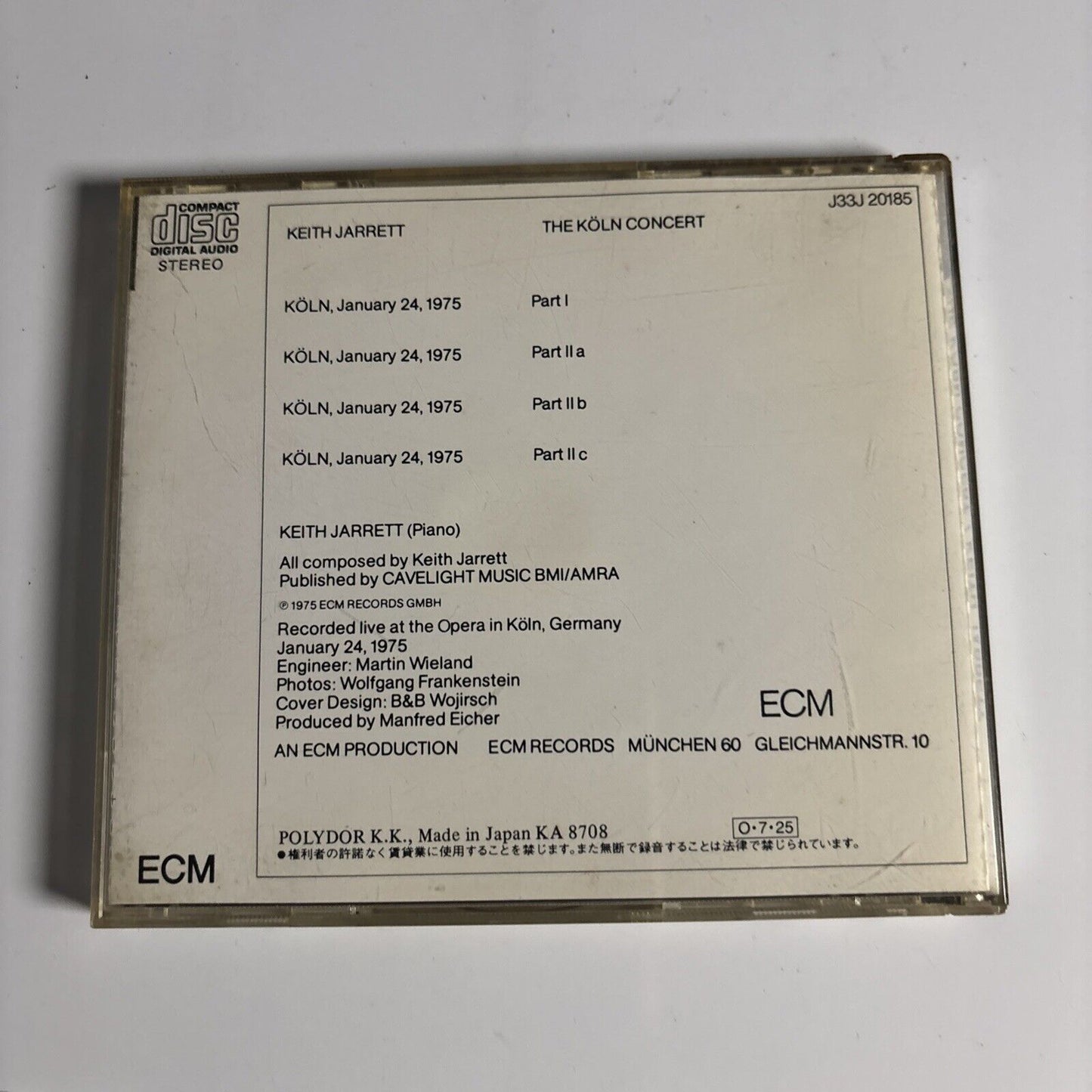Keith Jarrett – The Köln Concert (CD, 1975) Japan j33j-20185