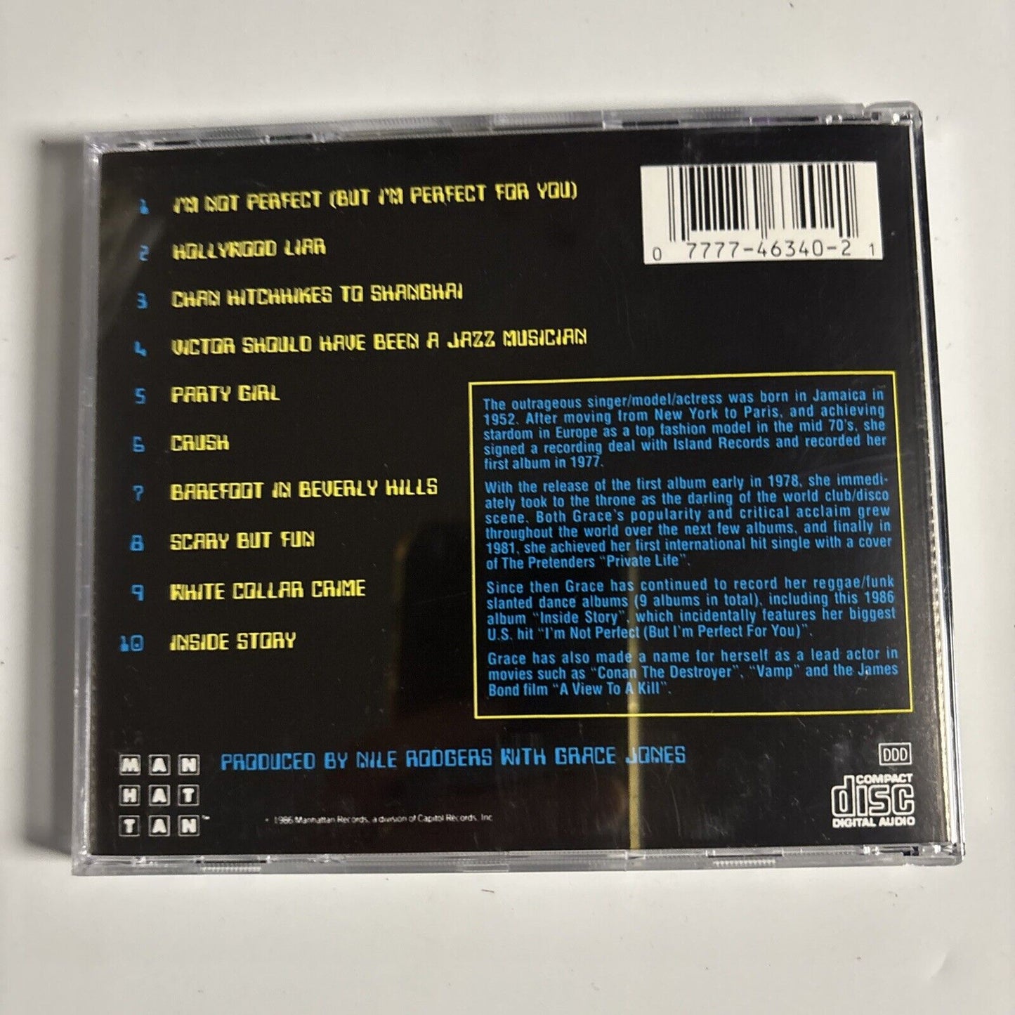 Grace Jones – Inside Story (CD, 1986)  CDP 7 46340 2