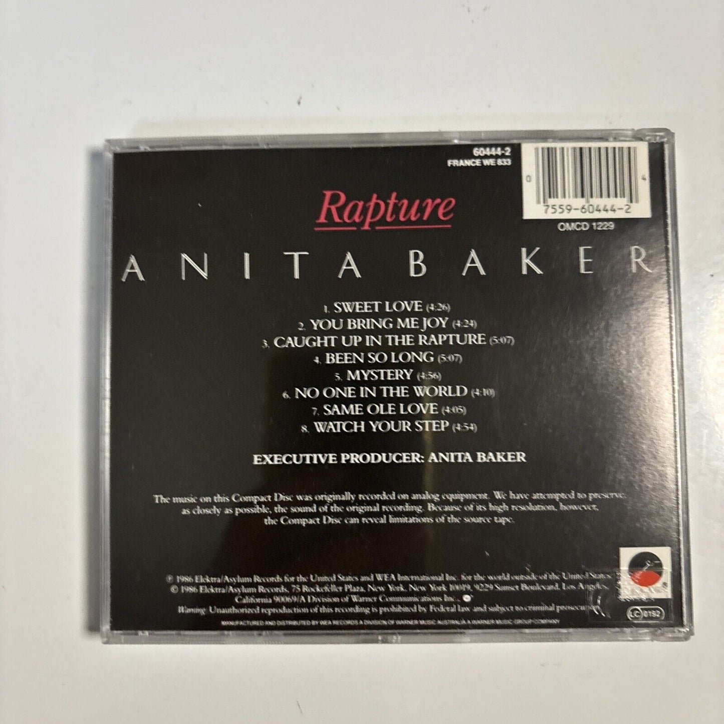 Anita Baker – Rapture (CD, 1986)  60444-2
