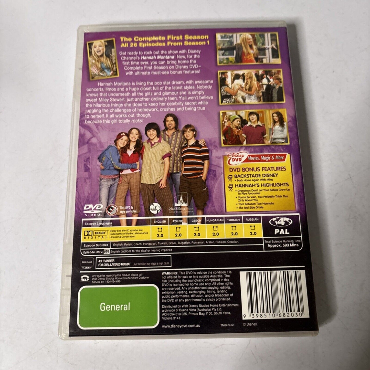 Hannah Montana : Season 1 (DVD, 2006, 4-Disc) Miley Cyrus Region 4
