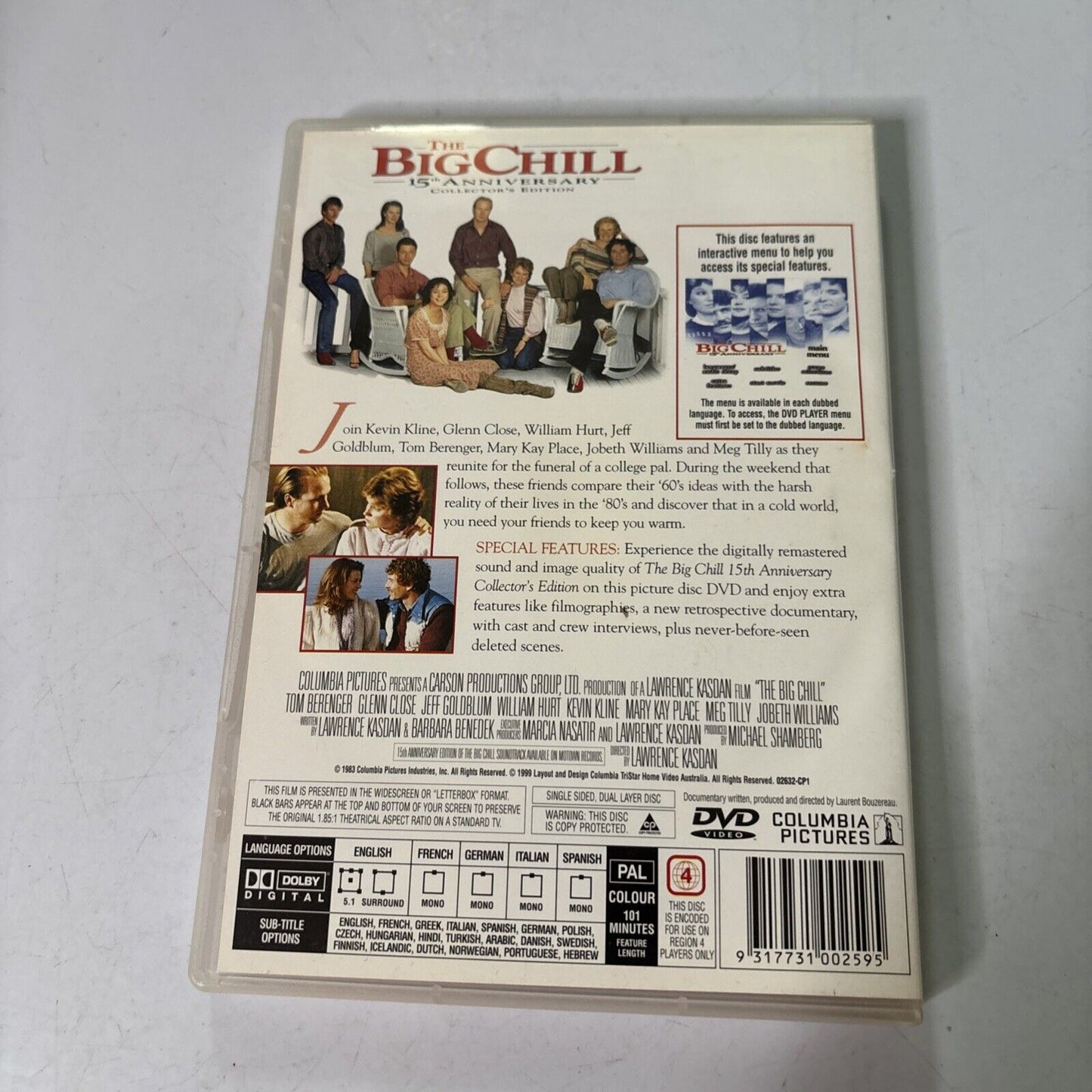 The Big Chill (DVD, 1983) Kevin Kline, Glenn Close Region 4