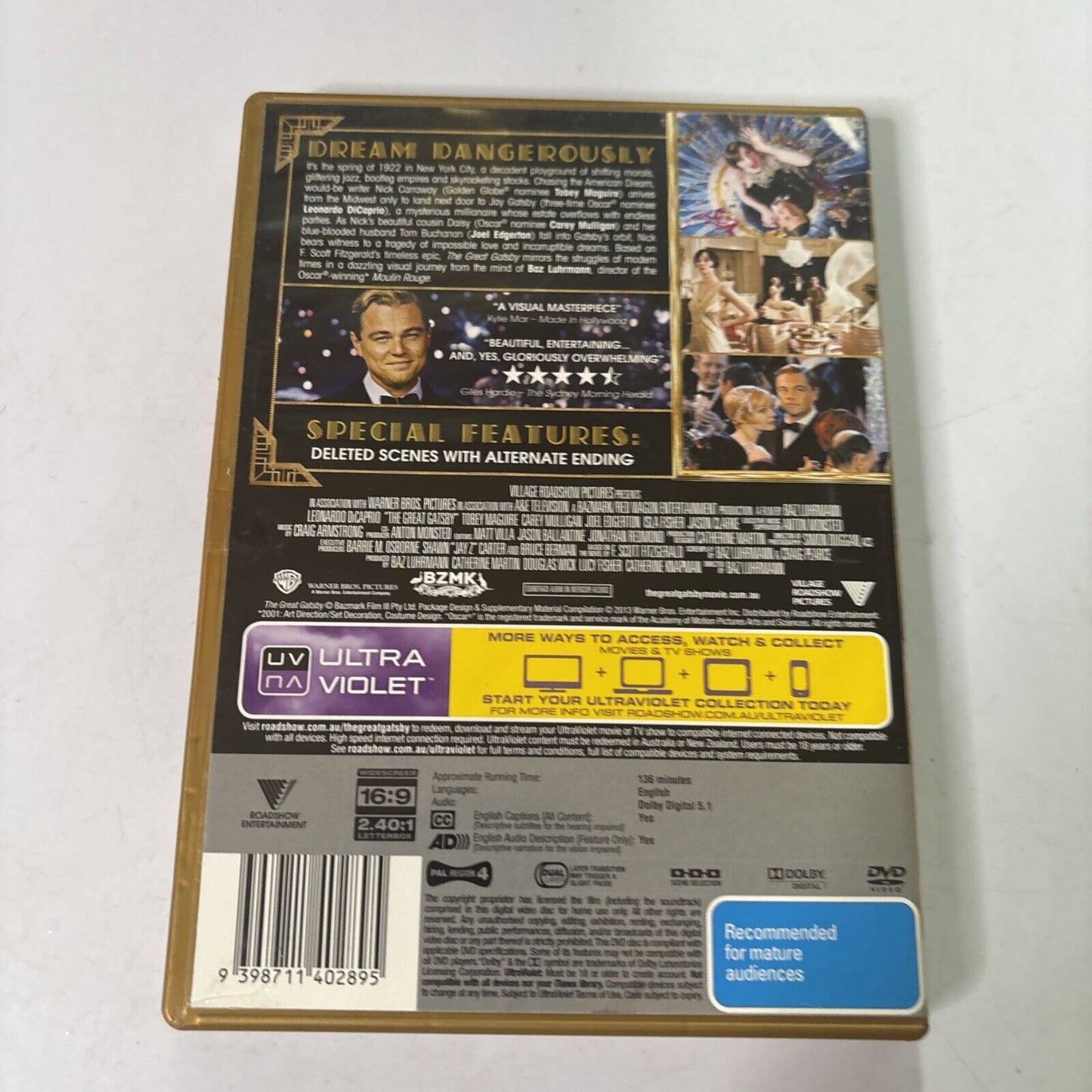 The Great Gatsby (DVD, 2013) Leonardo DiCaprio Region 4