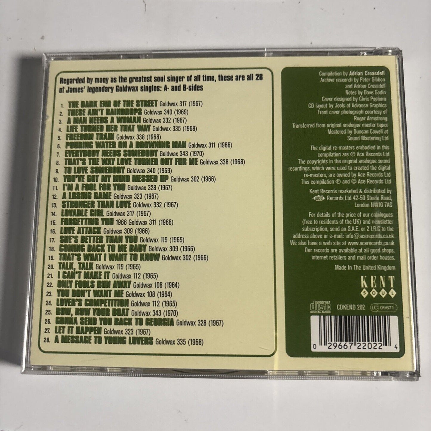 James Carr – The Complete Goldwax Singles (CD, 2001) CDKEND 202
