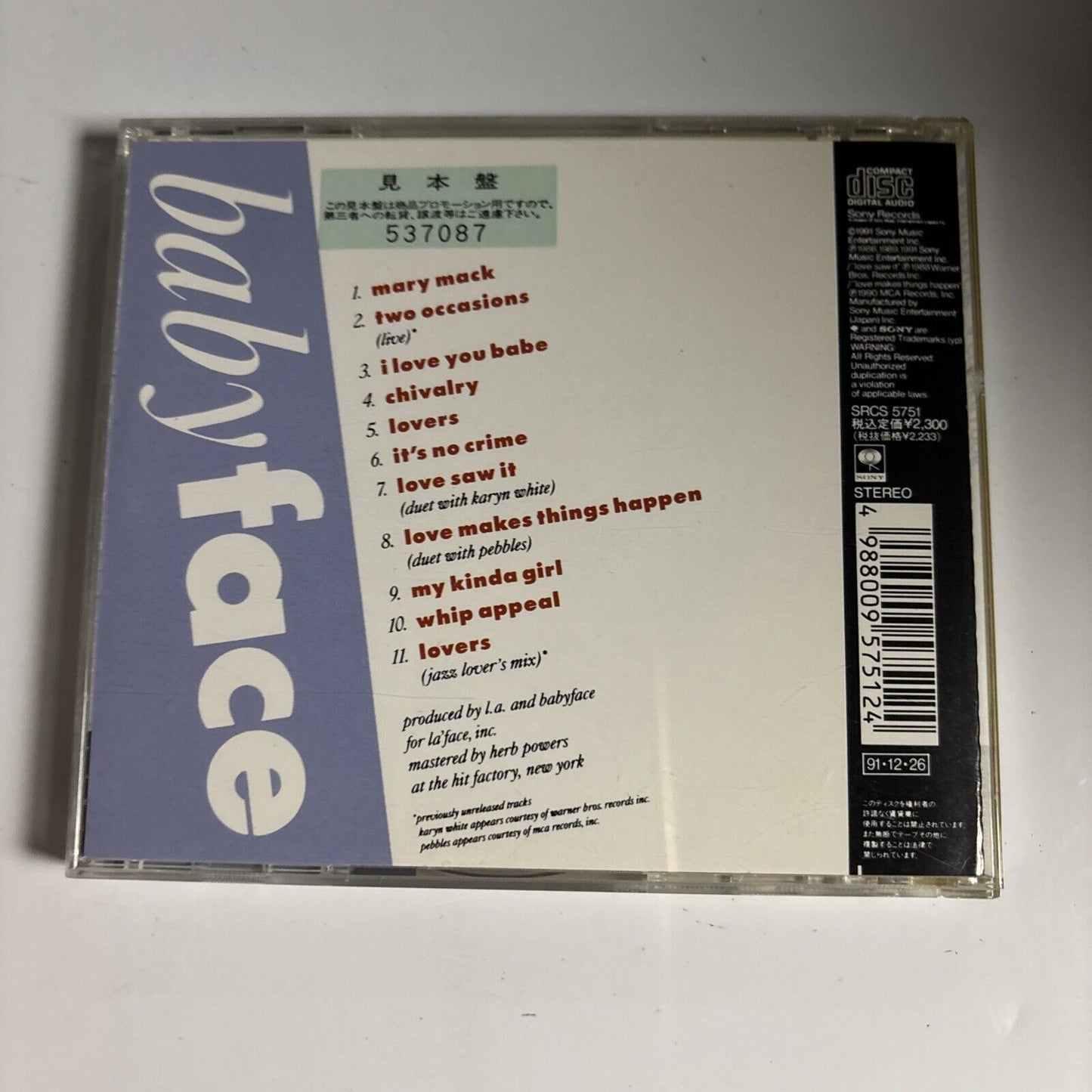 Babyface – A Closer Look (CD, 1991) srcs-5751 Japan