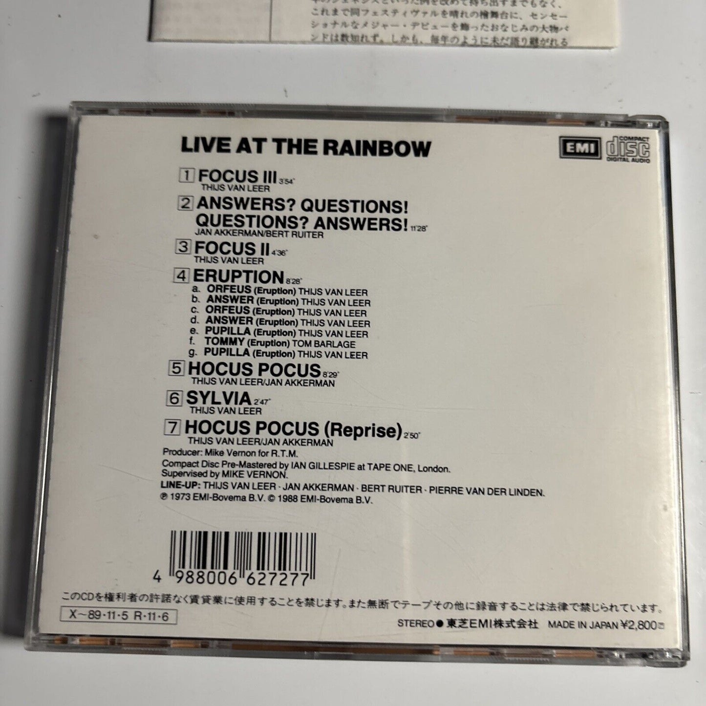 Focus – At The Rainbow (CD, 1988) cp28-1049 Japan