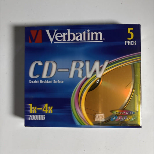 Verbatim CD-RW 700MB 2x-4x Speed Rewritable Discs Slim Case x5 *New Sealed*