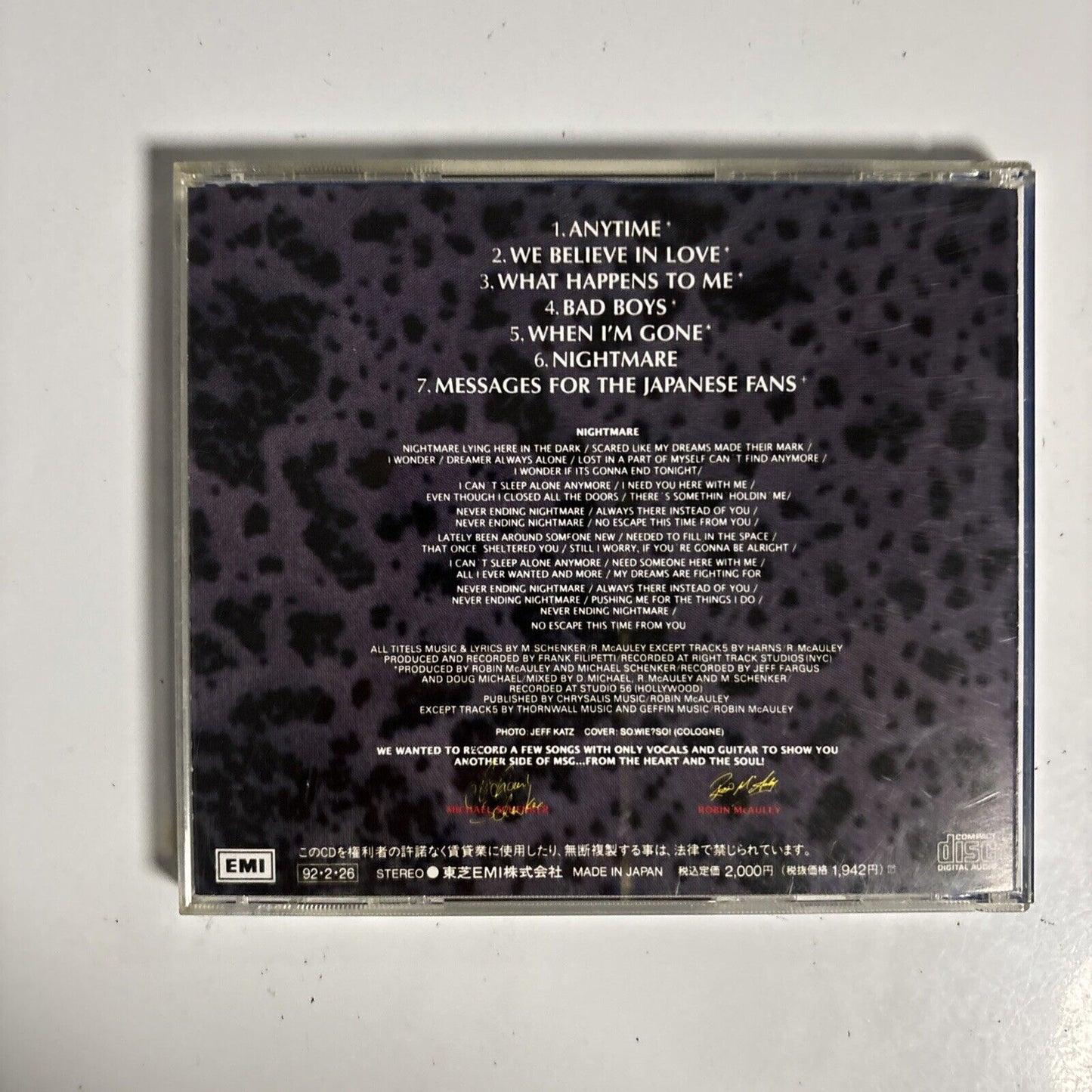MSG – Nightmare - The Acoustic M.S.G. (CD, 1992) tocp-7020 Japan