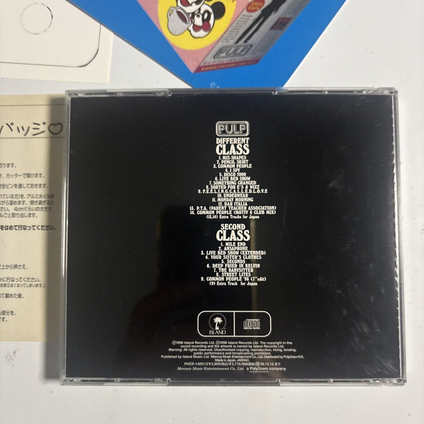 Pulp – Different Class (CD, 1996) phcr-14001/2 Japan sticker