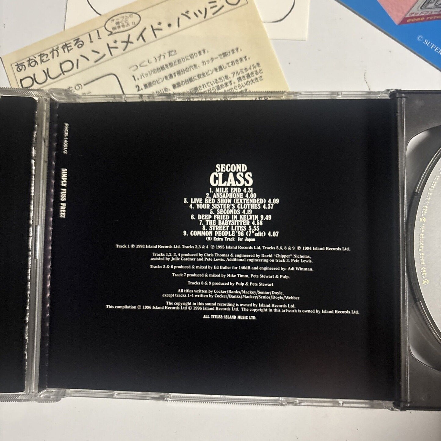 Pulp – Different Class (CD, 1996) phcr-14001/2 Japan sticker