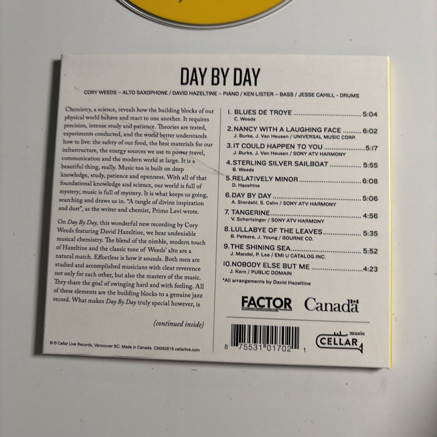 Cory Weeds Quartet – Day By Day (CD, 2020) CM082619