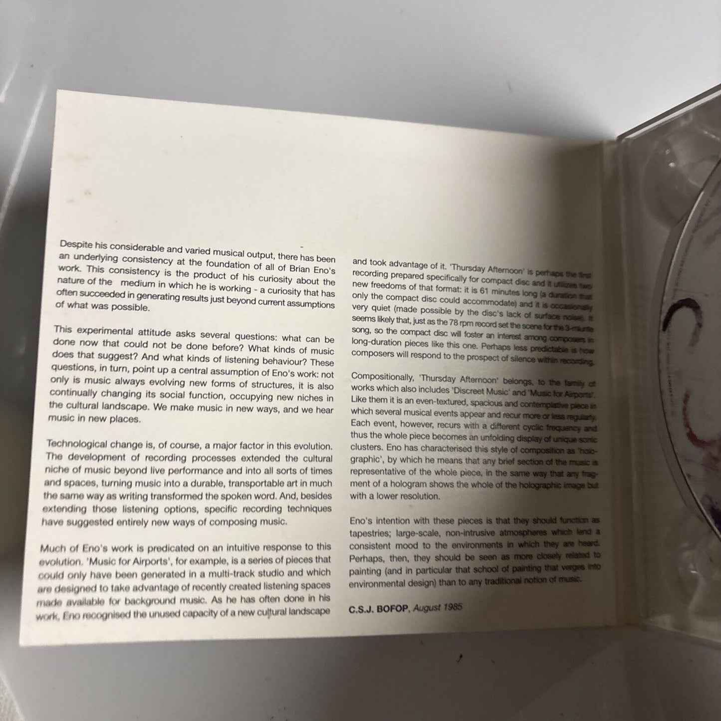 Brian Eno – Thursday Afternoon (CD, 2005)   Digipak