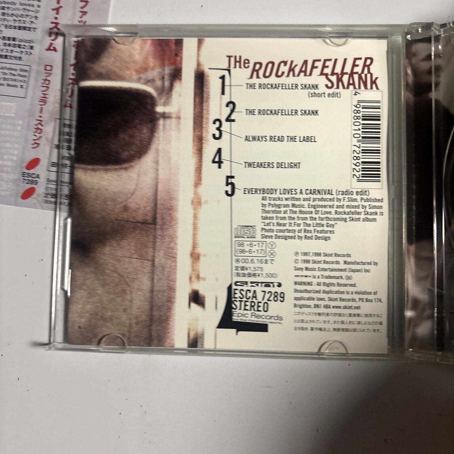 Fatboy Slim – The Rockafeller Skank (CD, 1998) esca-7289 Japan  obi