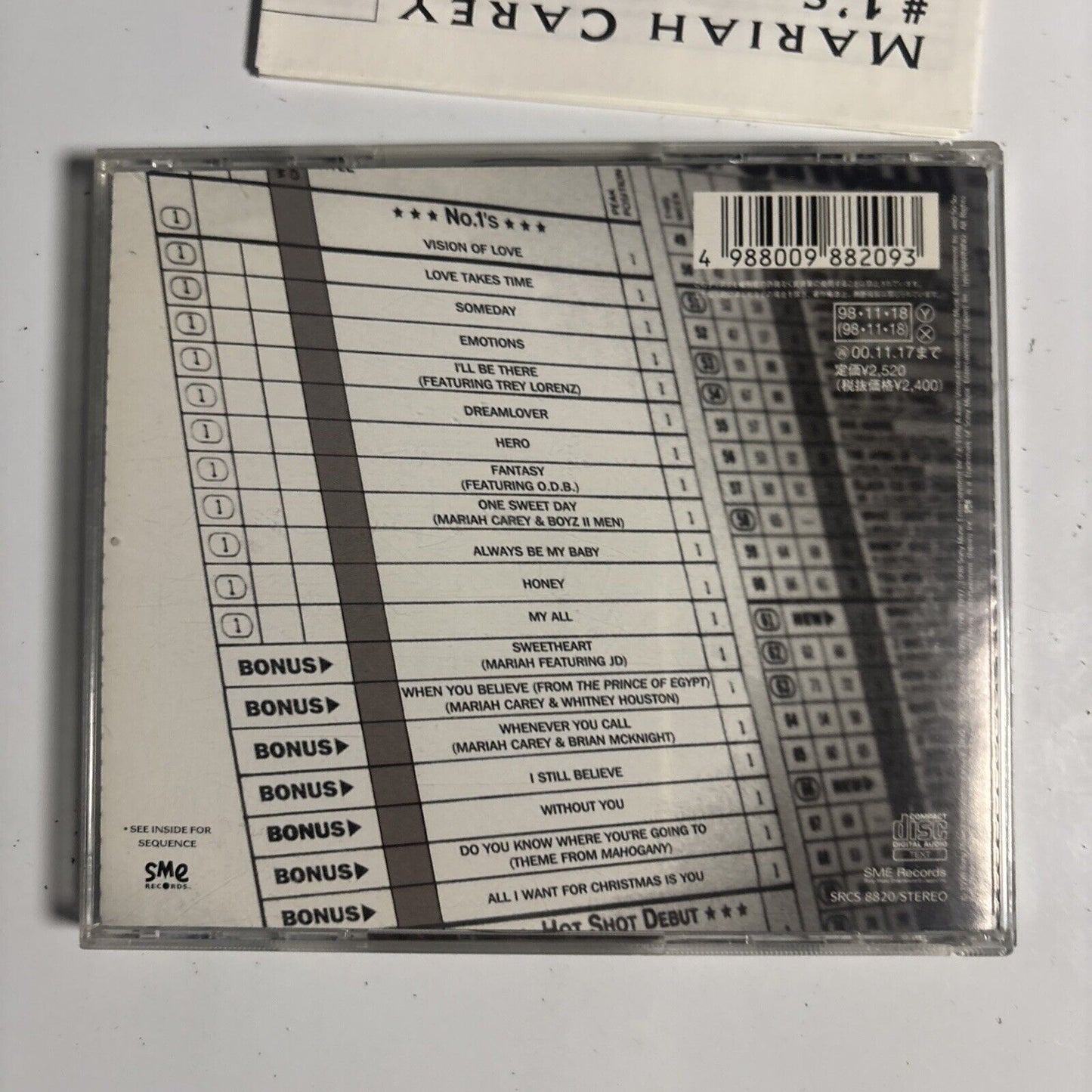 Mariah – #1's (CD, 1998) srcs-8820  Japan