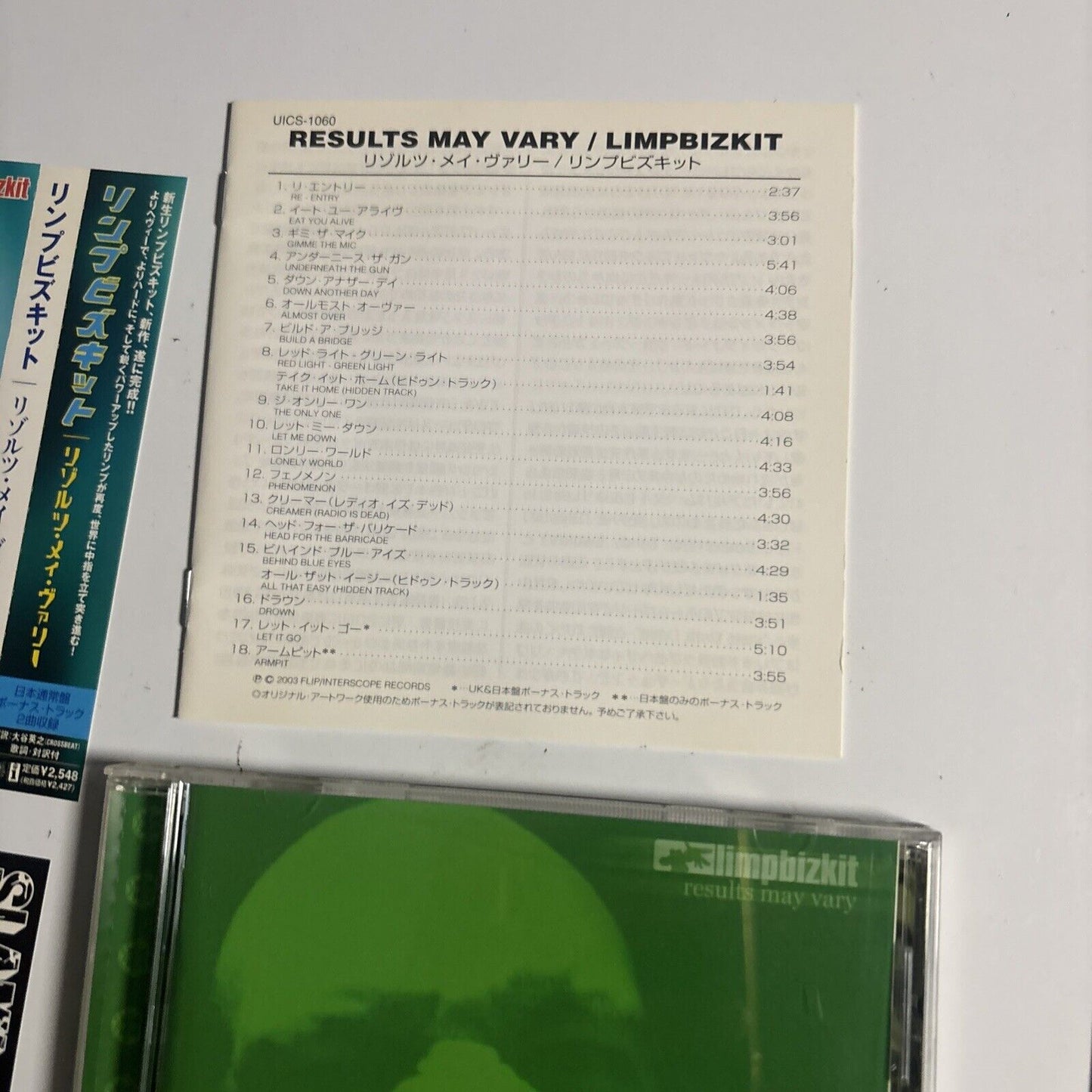Limp Bizkit – Results May Vary (CD, 2003) uics-1060 Japan obi