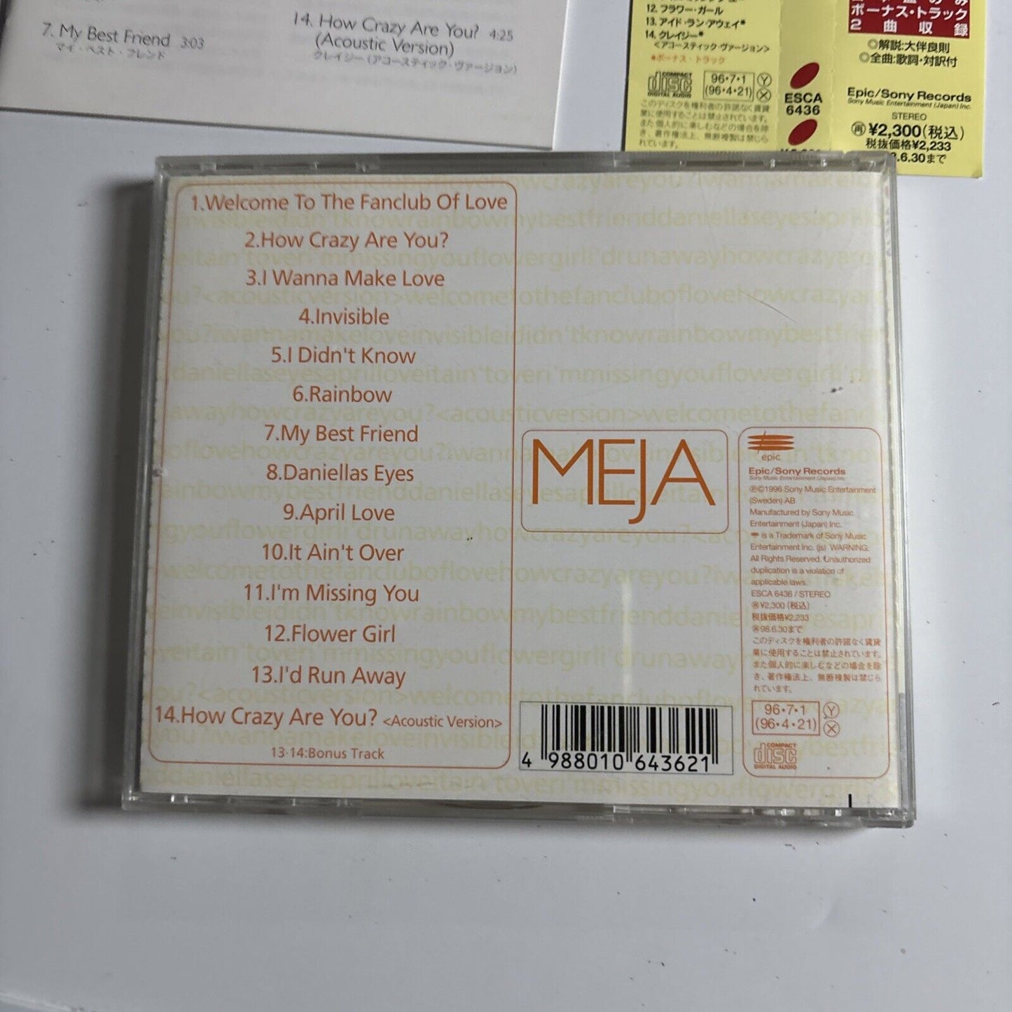 Meja – Meja (CD, 1996) esca-6436 Japan Bonus Track, Obi