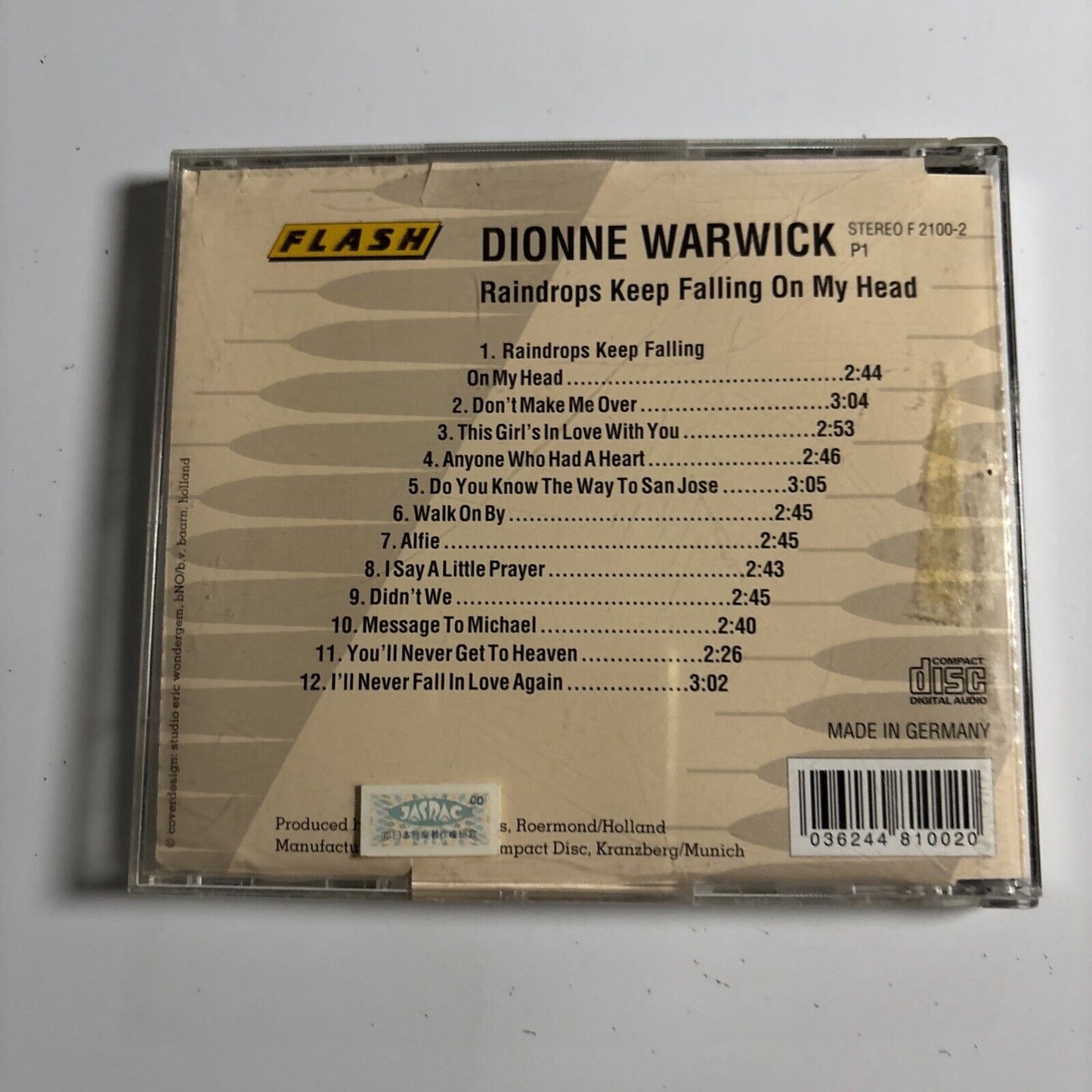 Dionne Warwick – Raindrops Keep Falling On My Head (CD, 1989)  Germany