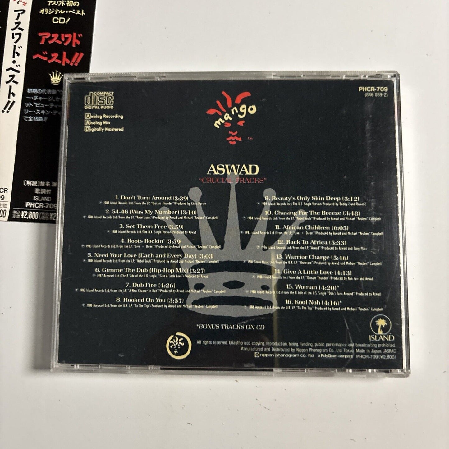 Aswad – Crucial Tracks (Best Of Aswad) (CD, 1989) phcr-709 Bonus Japan Track Obi