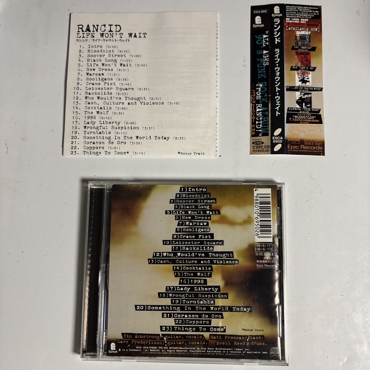 Rancid – Life Won't Wait (CD, 1998) esca-6950 Japan Bonus Track, obi