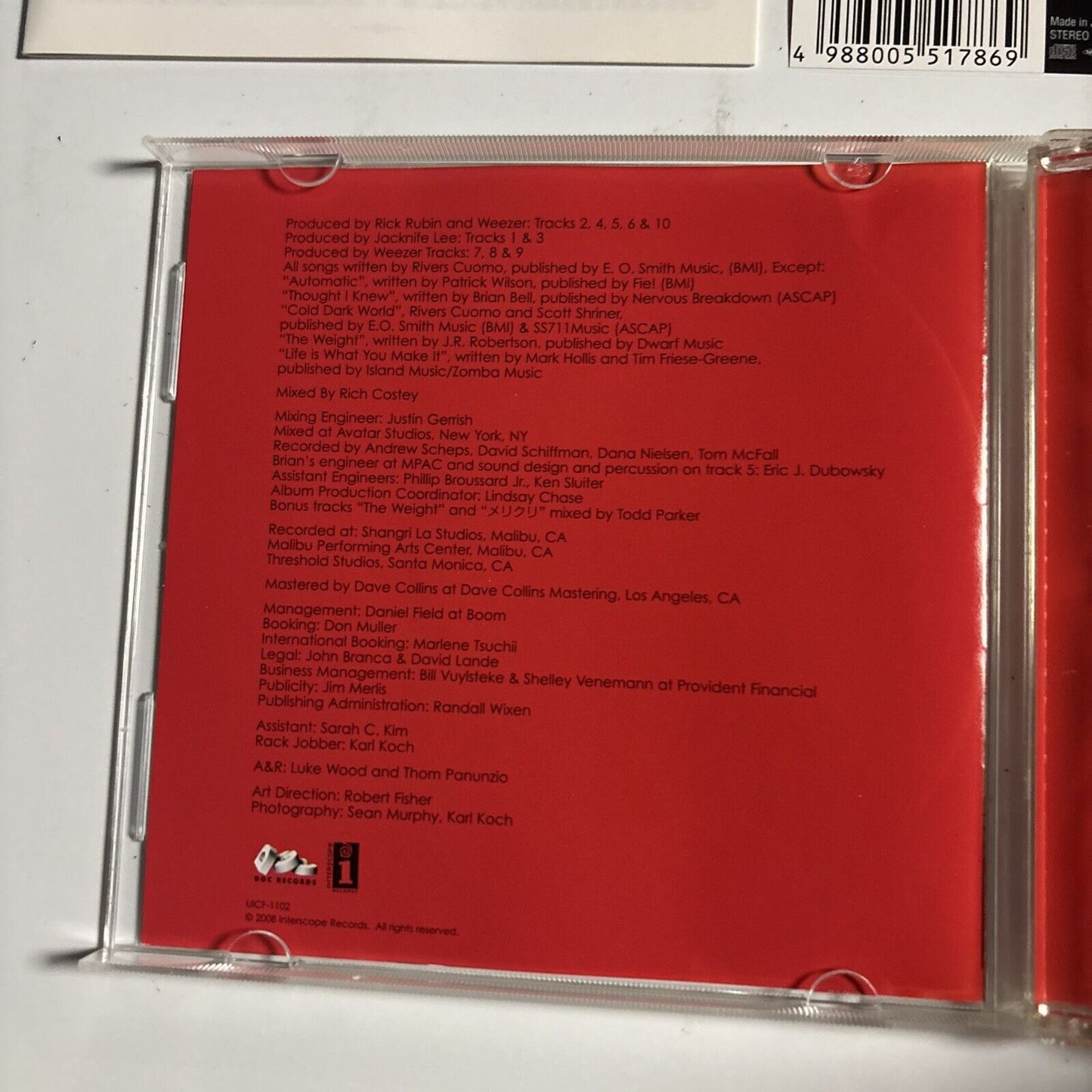 Weezer – Weezer [Red Album] (CD, 2008) uicf-1102 Japan Bonus Track, obi