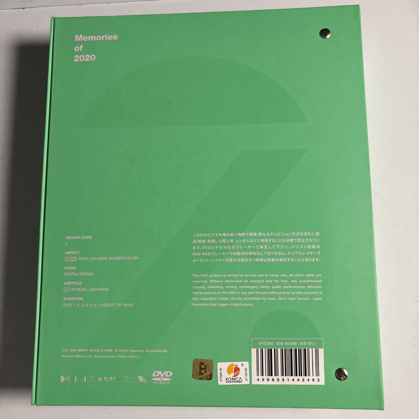BTS Memories of 2020 DVD 7-Disc Japan Version Region 2, Folder, Photocard