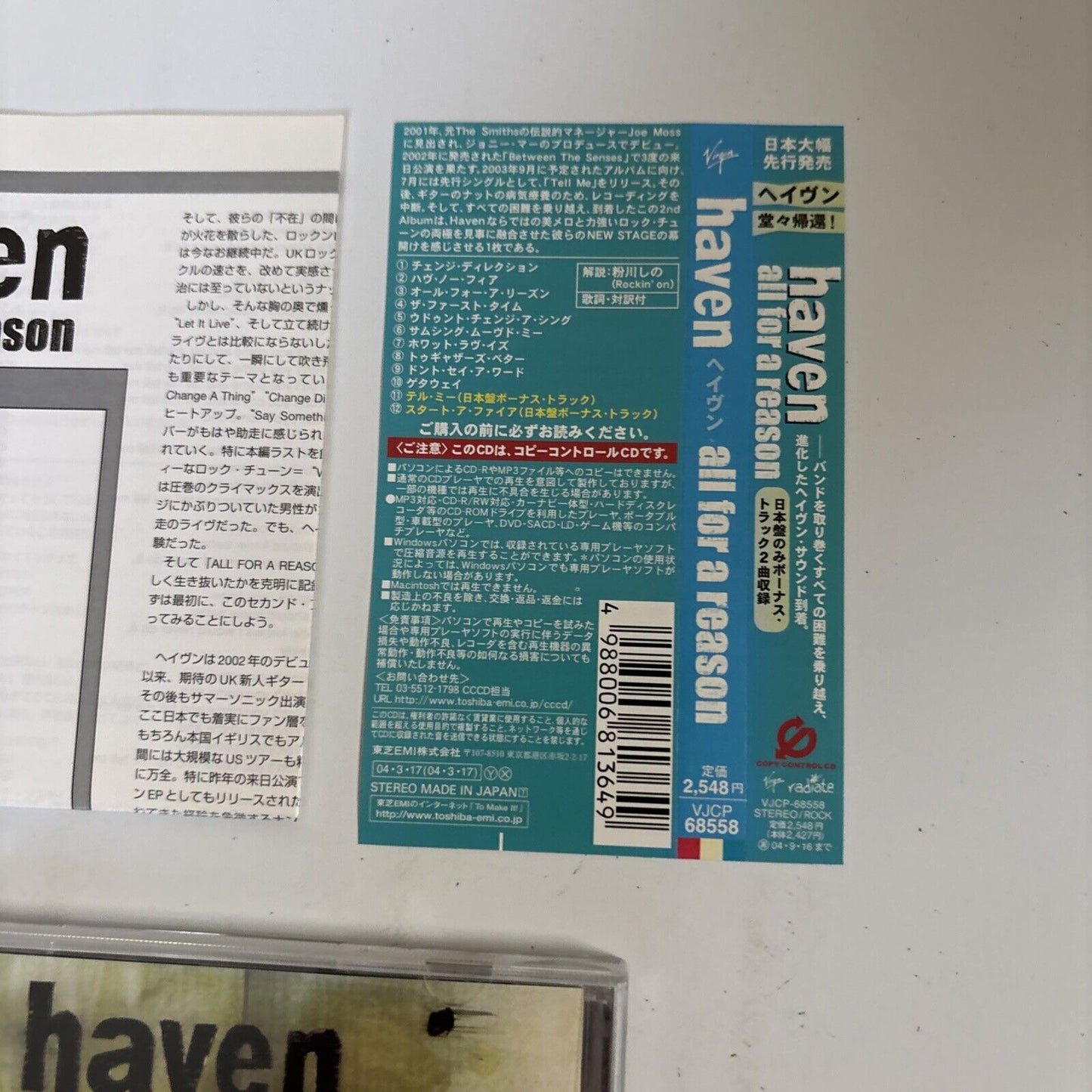 Haven – All For A Reason (CD, 2004) vjcp-68558 Japan Bonus Track, obi