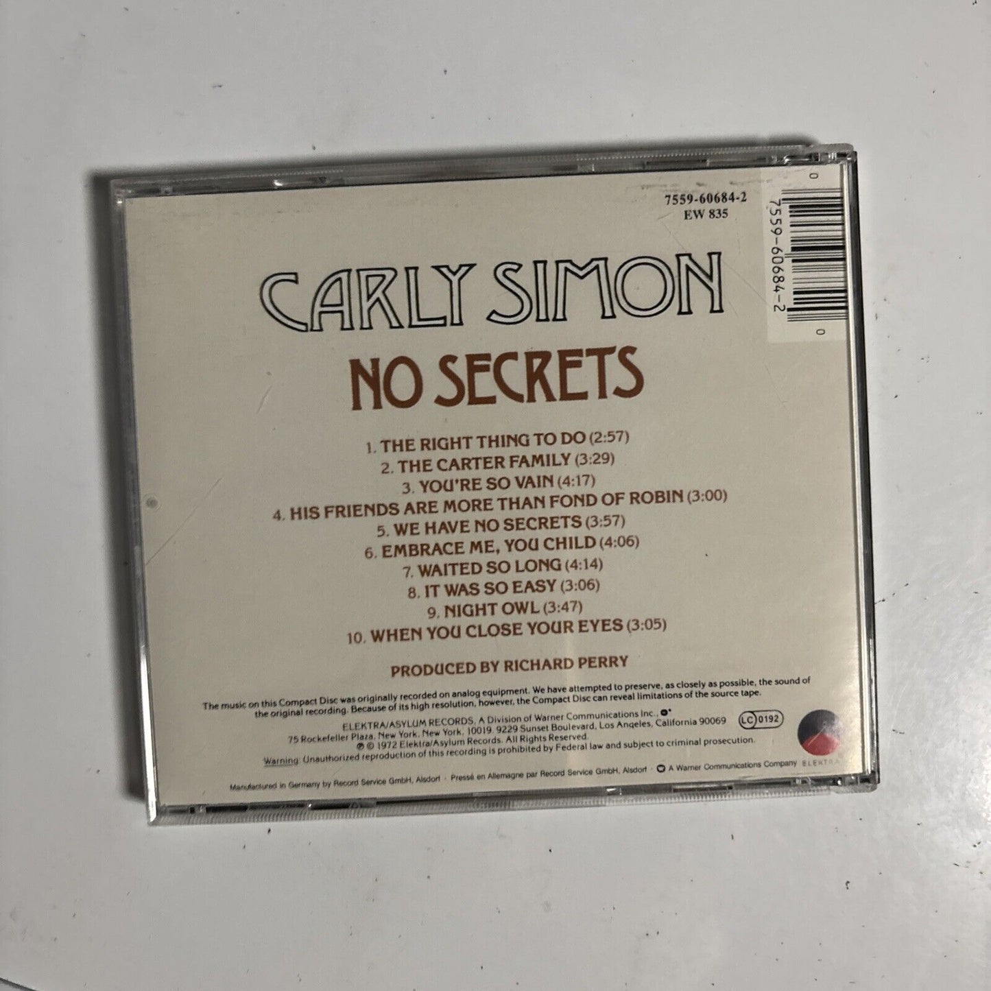 Carly Simon – No Secrets (CD, 1987)