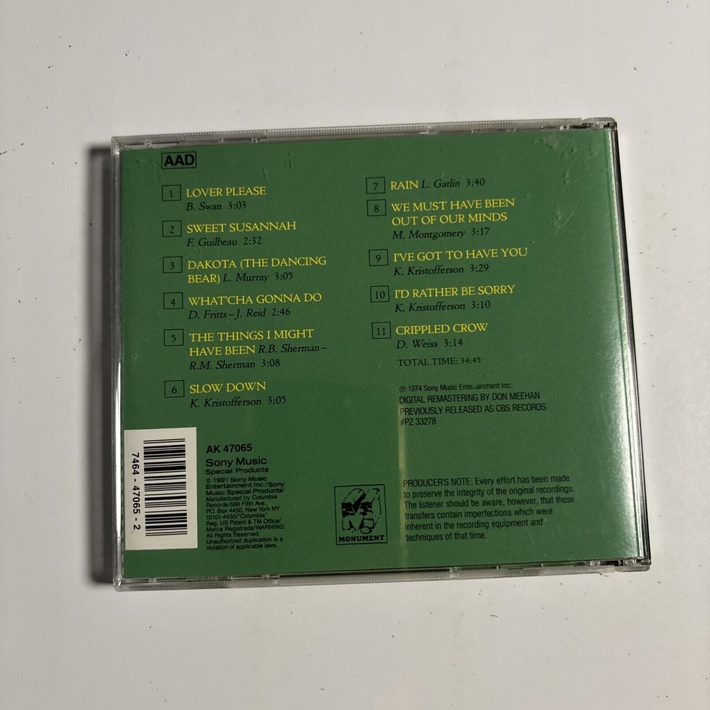 Kris Kristofferson & Rita Coolidge – Kris & Rita Breakaway (CD, 1974) AK 47065