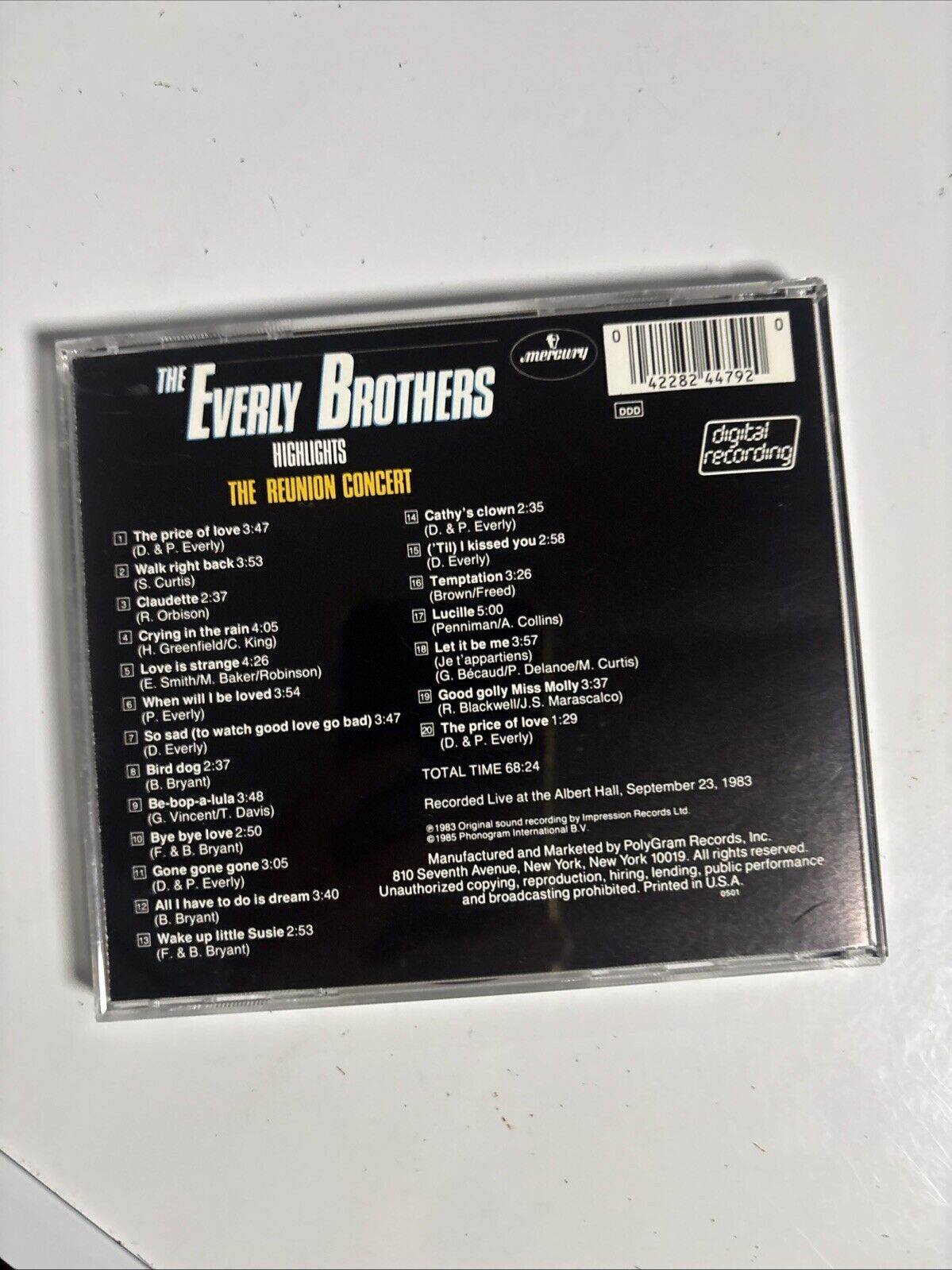 The Everly Brothers – The Reunion Concert Highlights (CD, 1983)