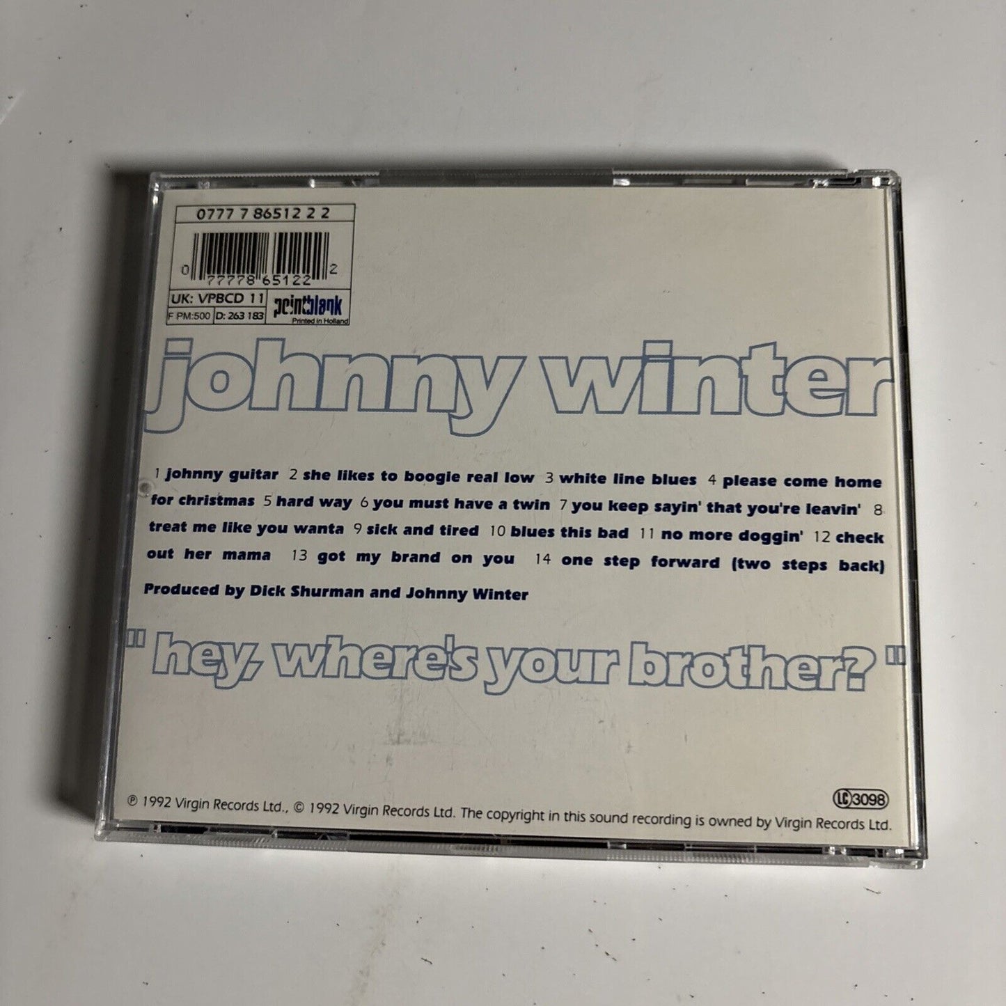 Johnny Winter – Hey, Where's Your Brother? (CD, 1992)