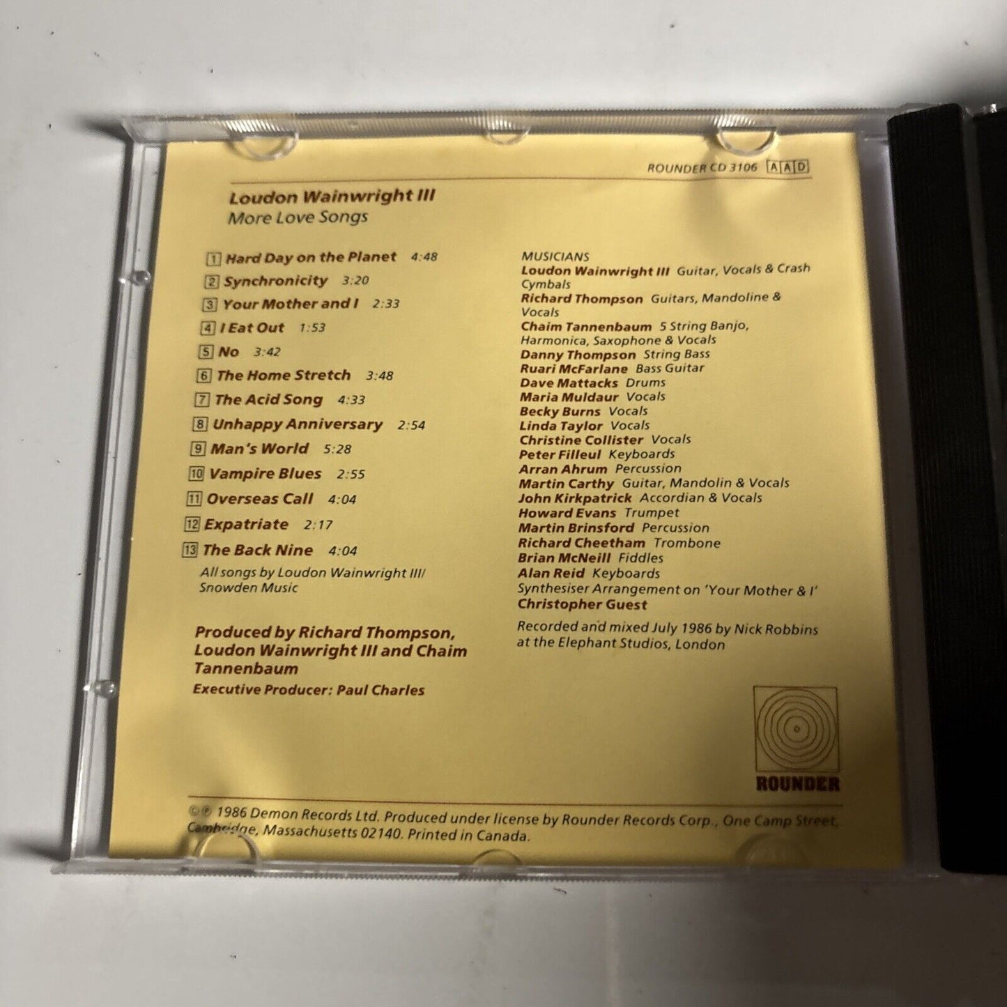 Loudon Wainwright III – More Love Songs (CD, 1987) ROUNDER CD 3106