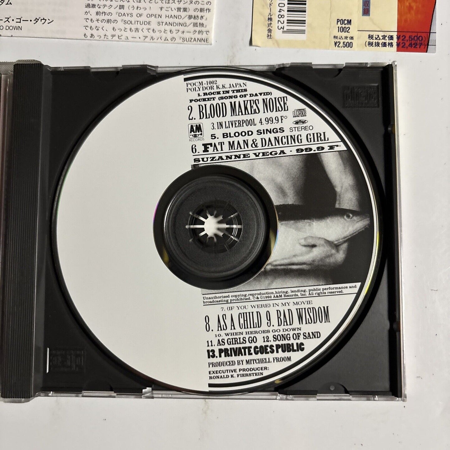 Suzanne Vega – 99.9F (CD, 1992) pocm-1002 Japan obi