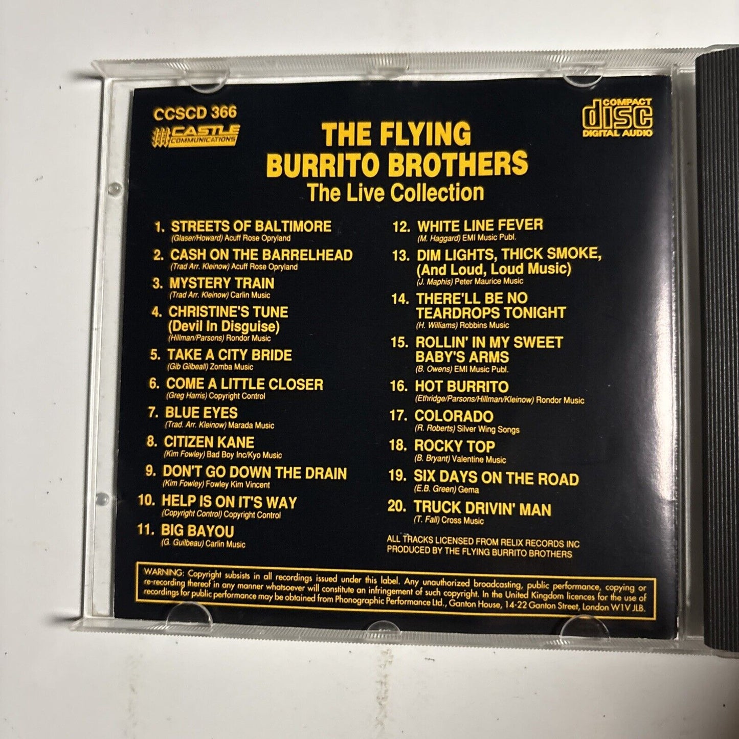 The Flying Burrito Bros – The Live Collection (CD, 1993) CCSCD 366