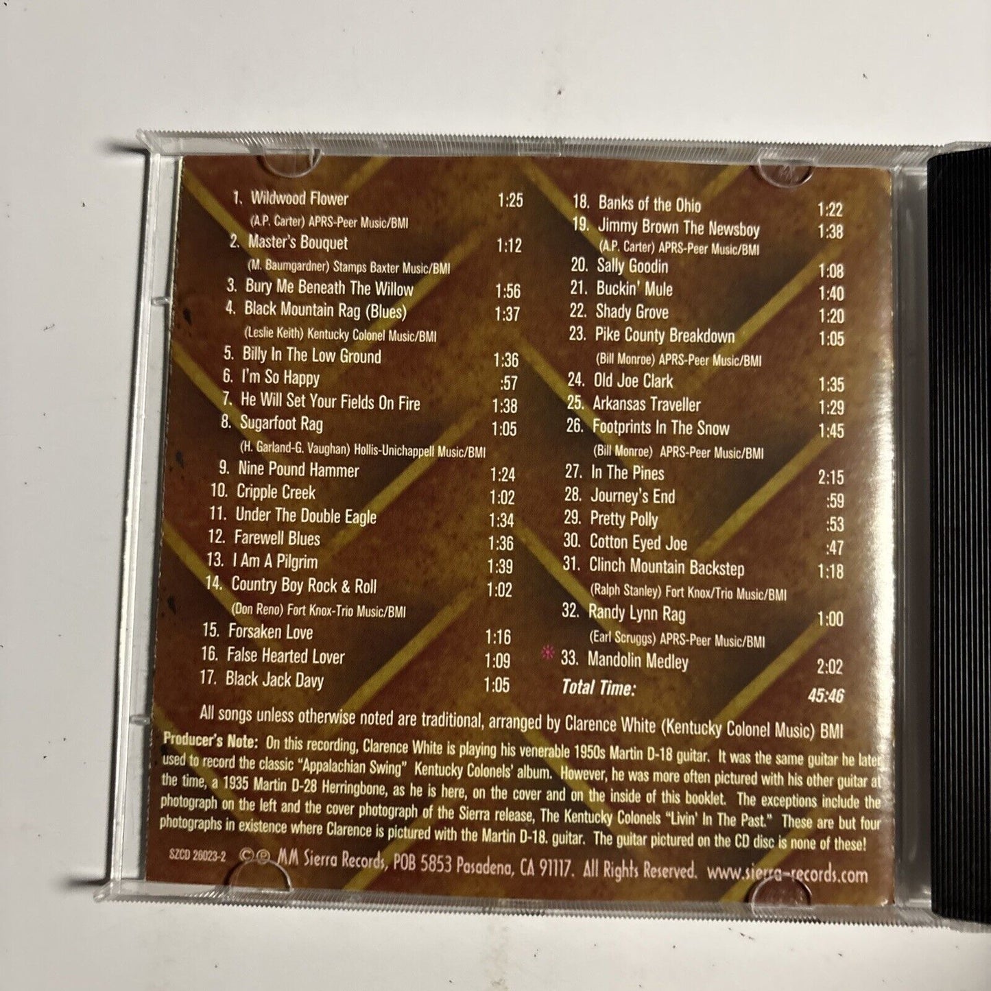 Clarence White – 33 Acoustic Guitar Instrumentals (CD, 2003) SZCD 2-6023-2