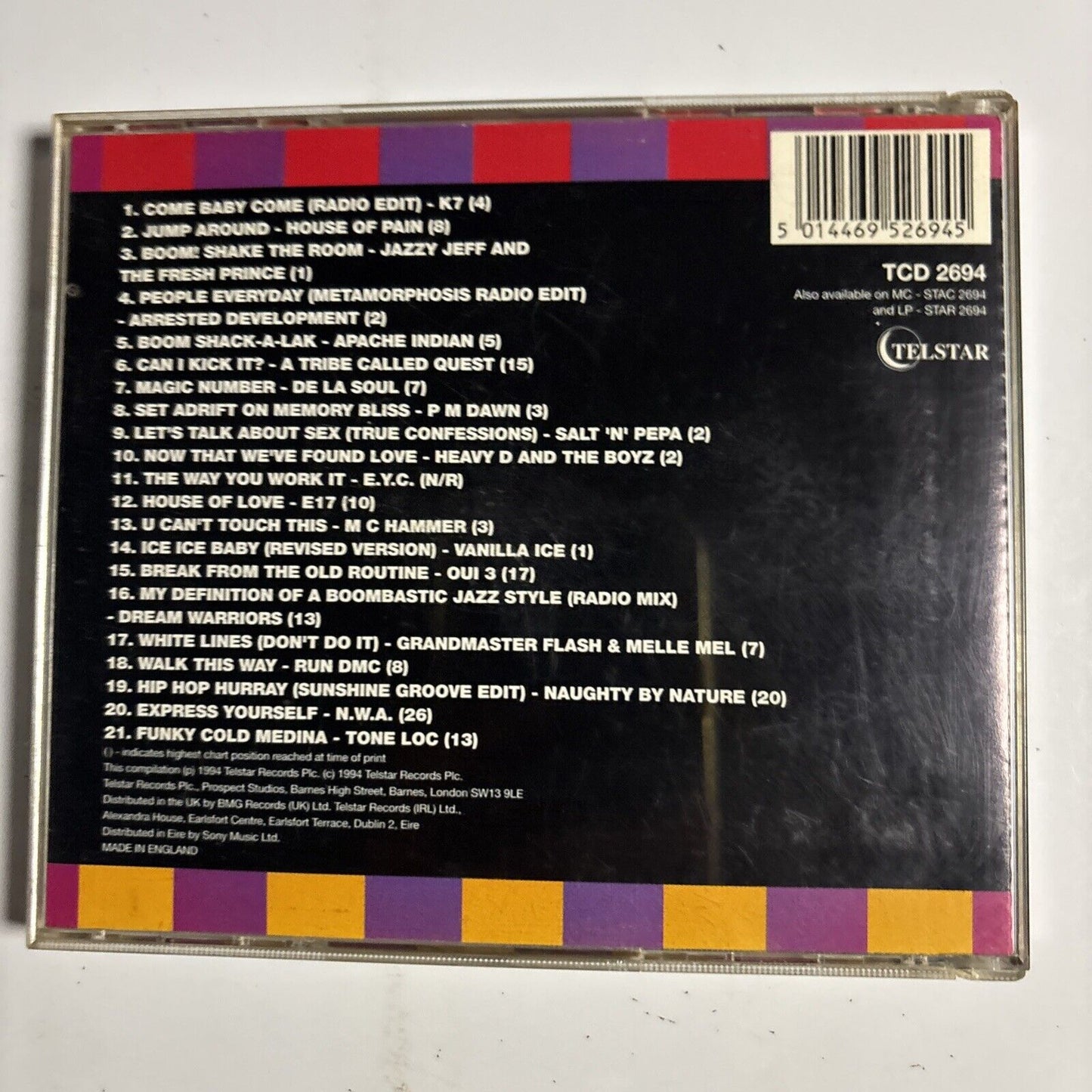 Various – 100% Rap Hits (CD, 1994) TCD 2694