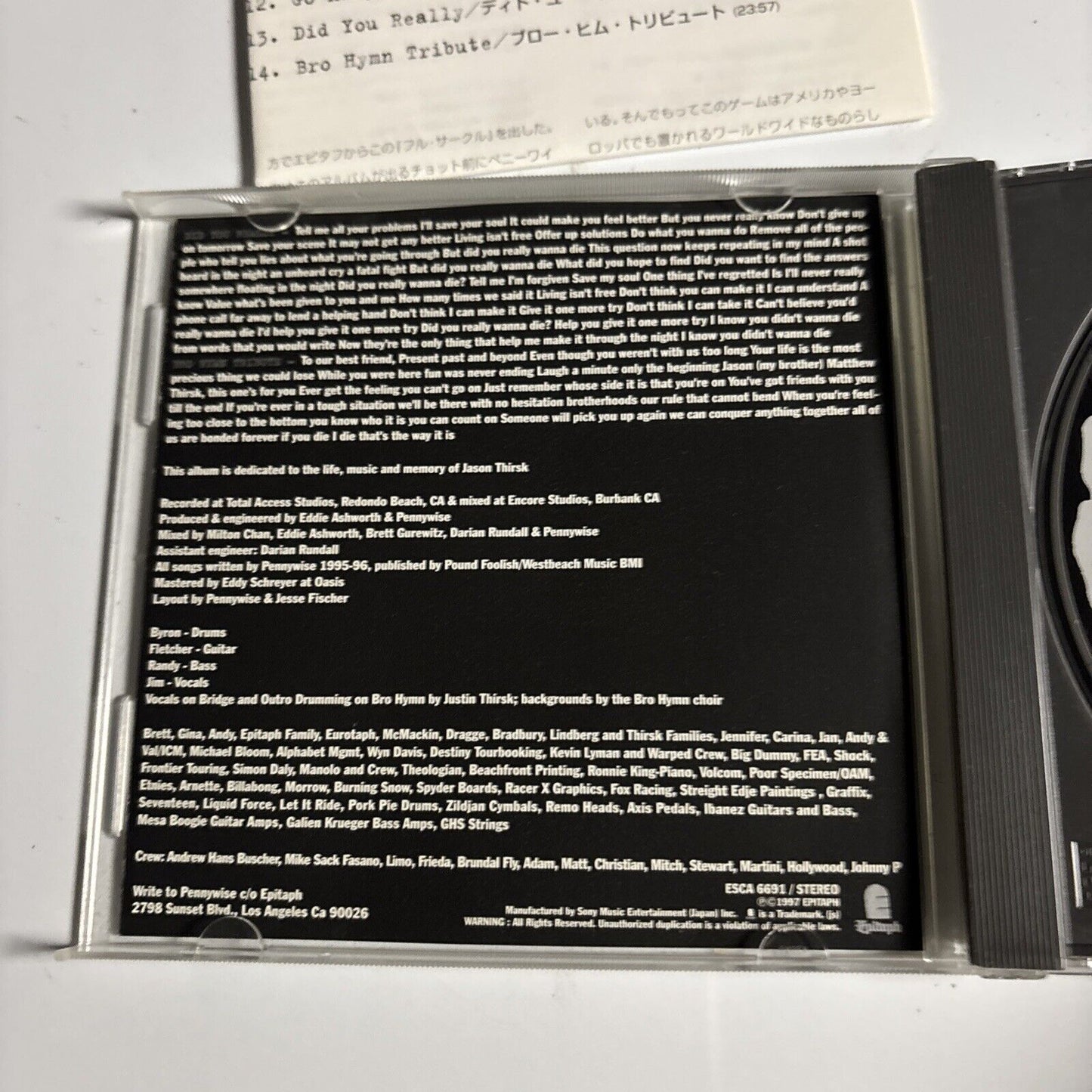 Pennywise – Full Circle (CD, 1997) esca-6691 Japan