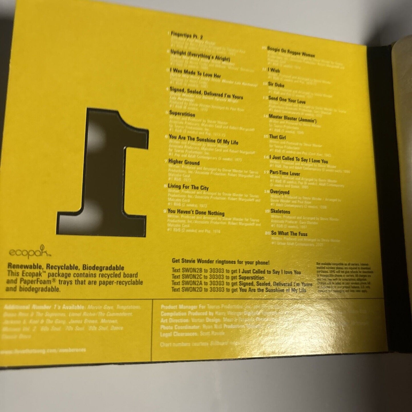 Stevie Wonder – Number 1's (CD, 2007) B0009479-02  digipak