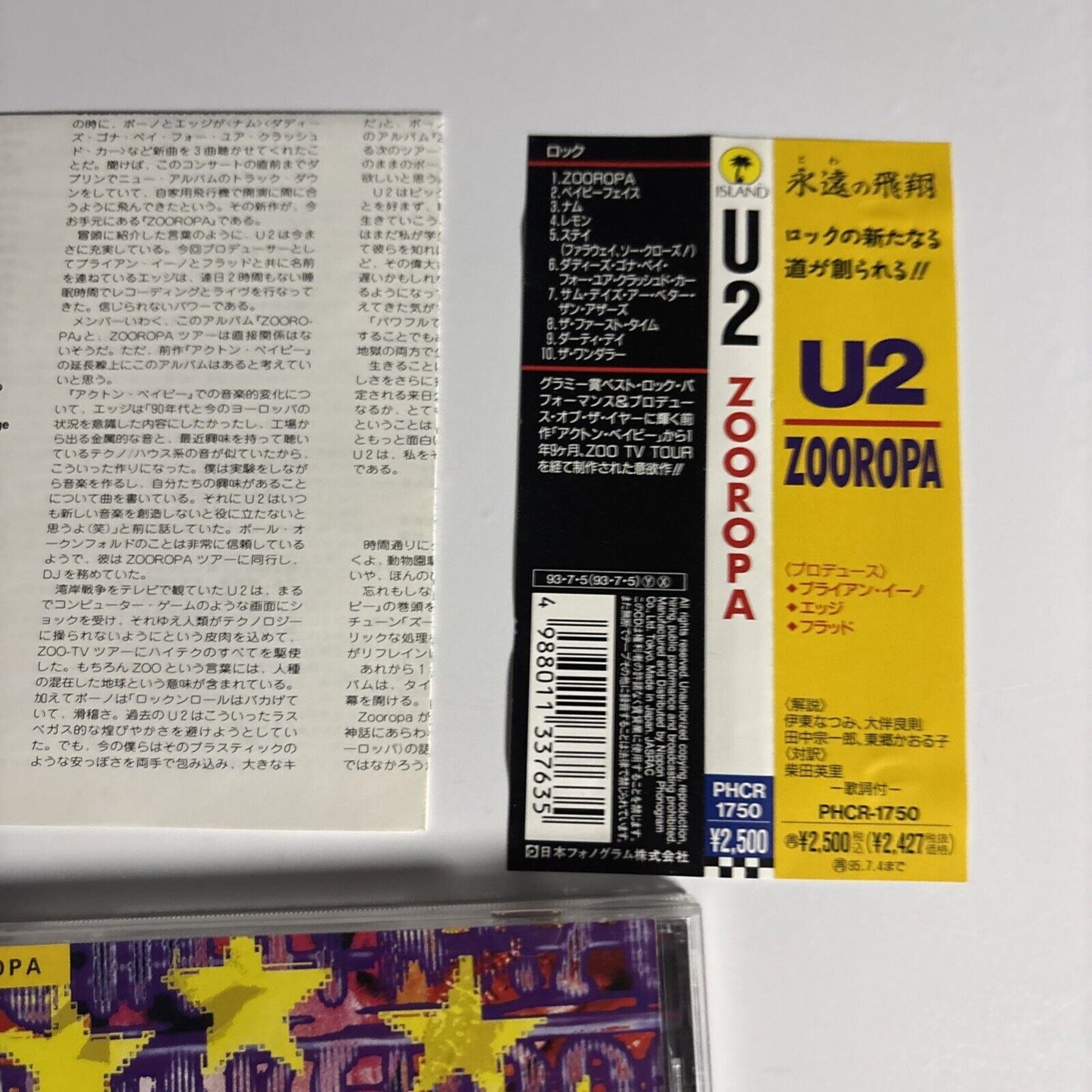 U2 – Zooropa (CD, 1993) phcr-1750 Japan obi