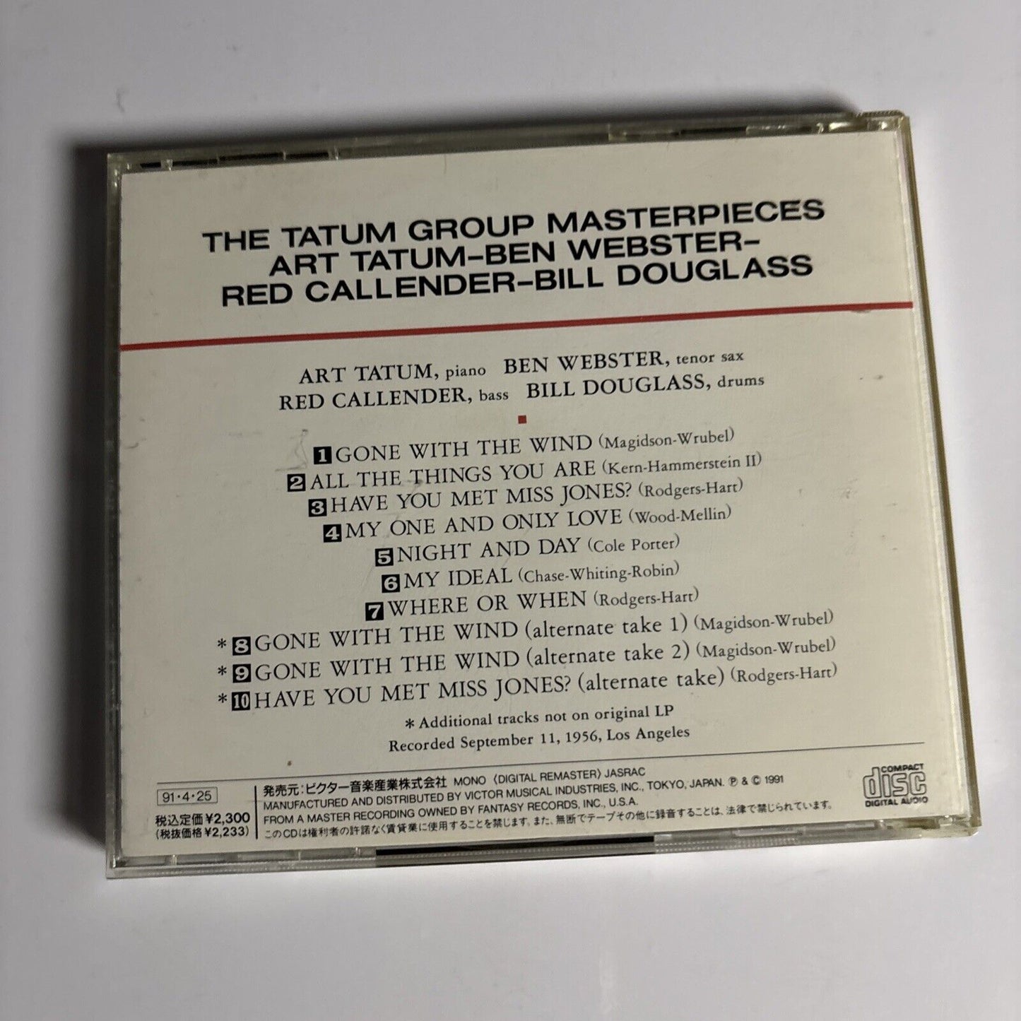 Ben Webster Red Callender, Bill Douglass – The Tatum Group Masterpieces CD Japan