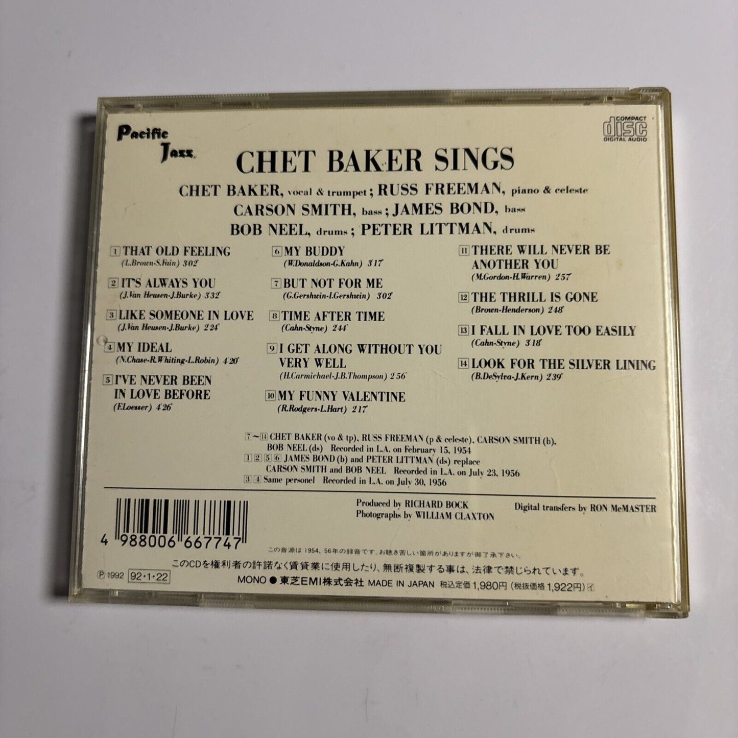 Chet Baker – Chet Baker Sings (CD, 1956) tocj-5661 Japan