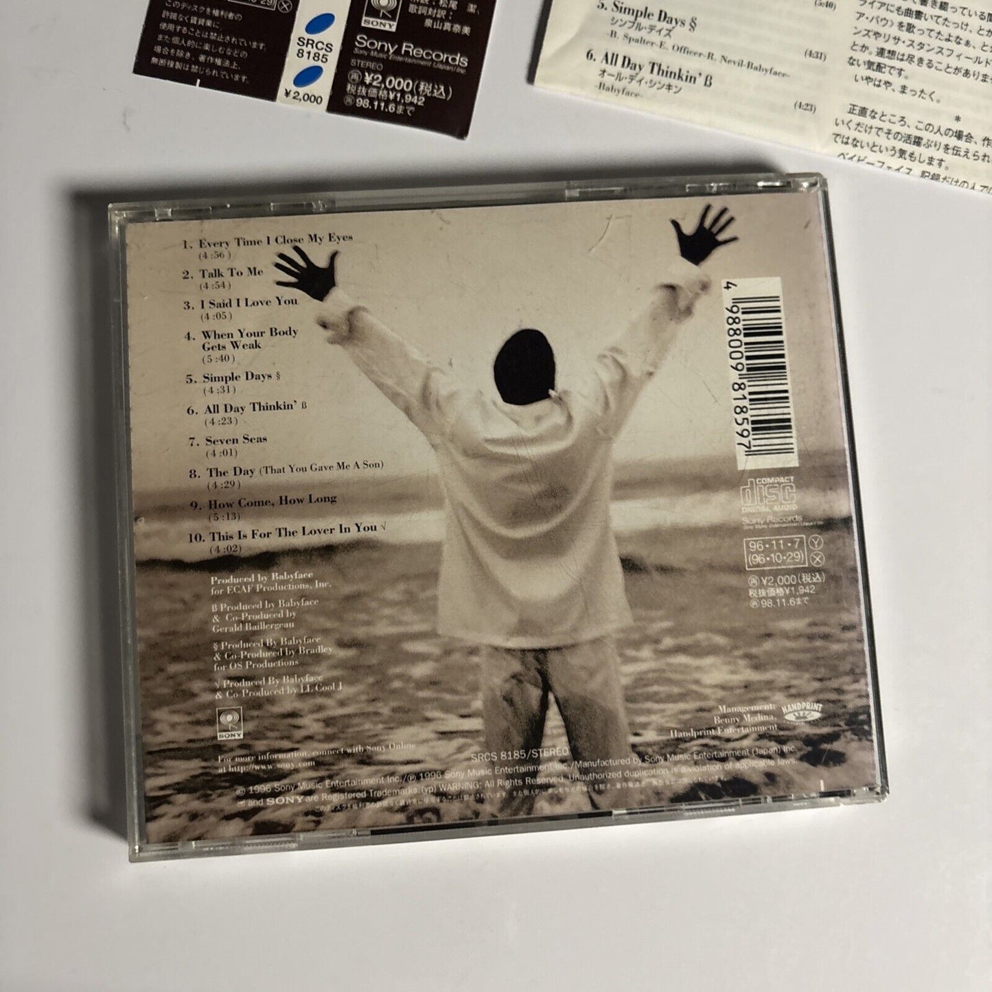 Babyface – The Day (CD, 1996) srcs-8185 Japan obi